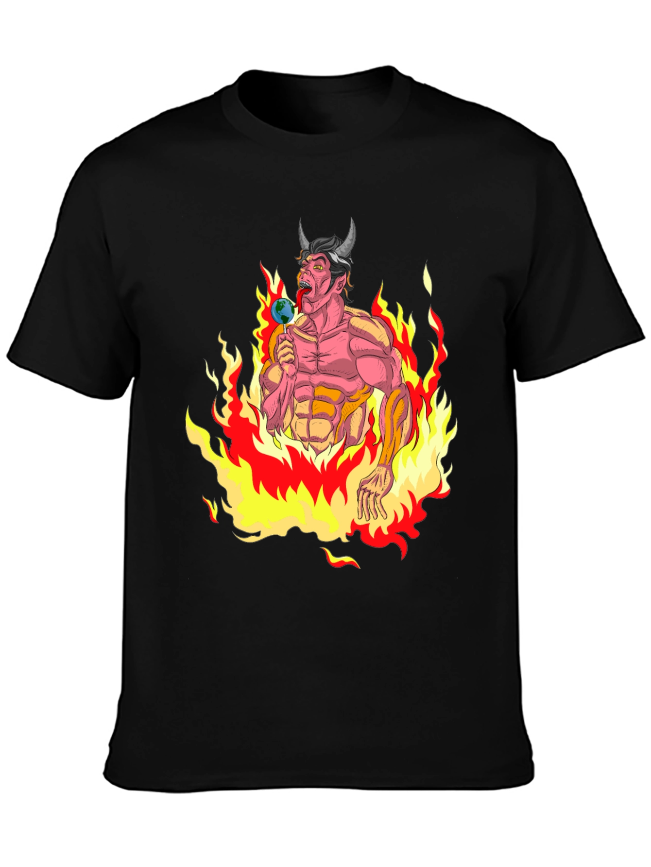 Fiery Devil Eating Earth Lollipop Graphic T-Shirt