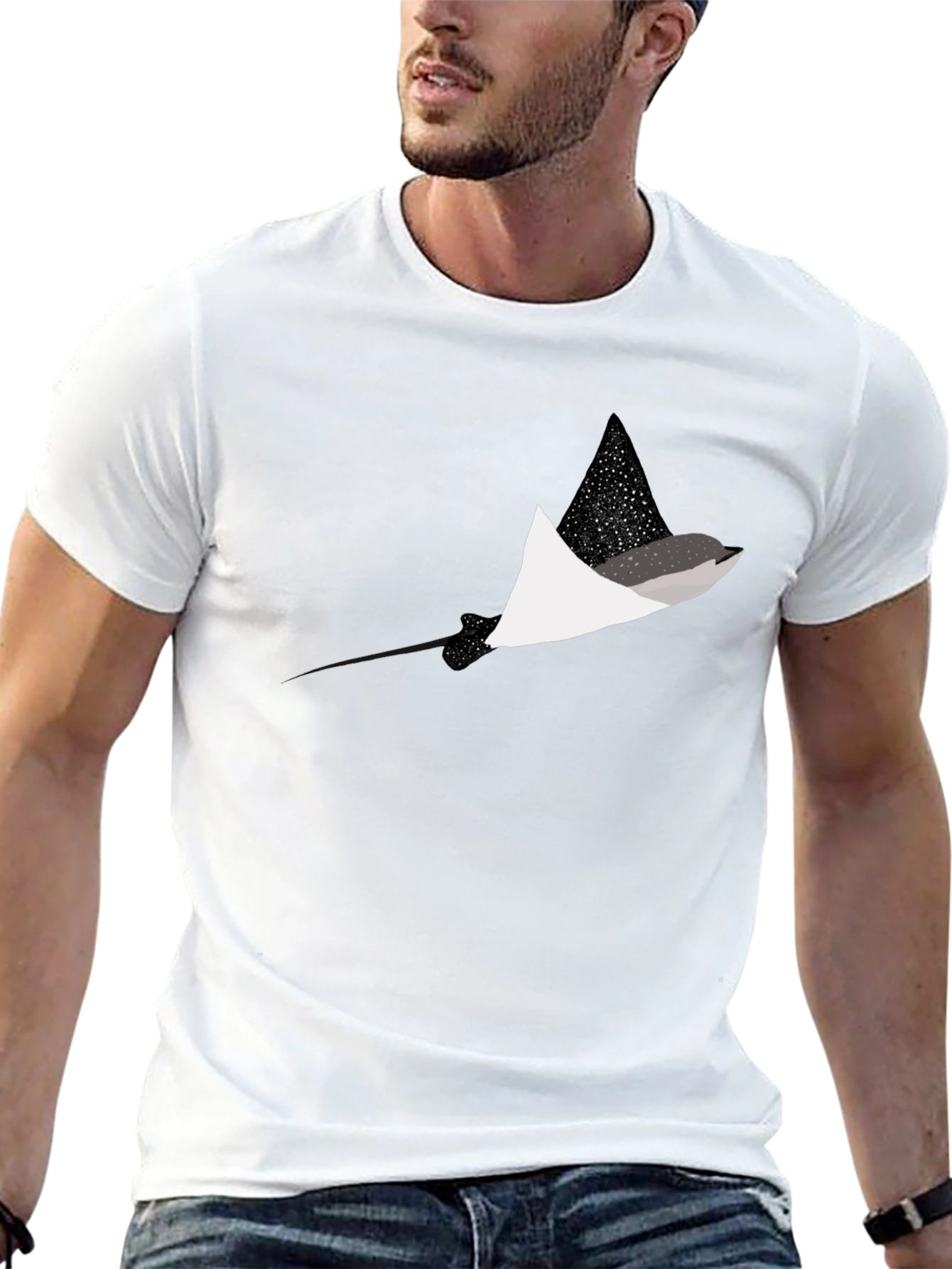Black T-Shirt with Stingray Graphic