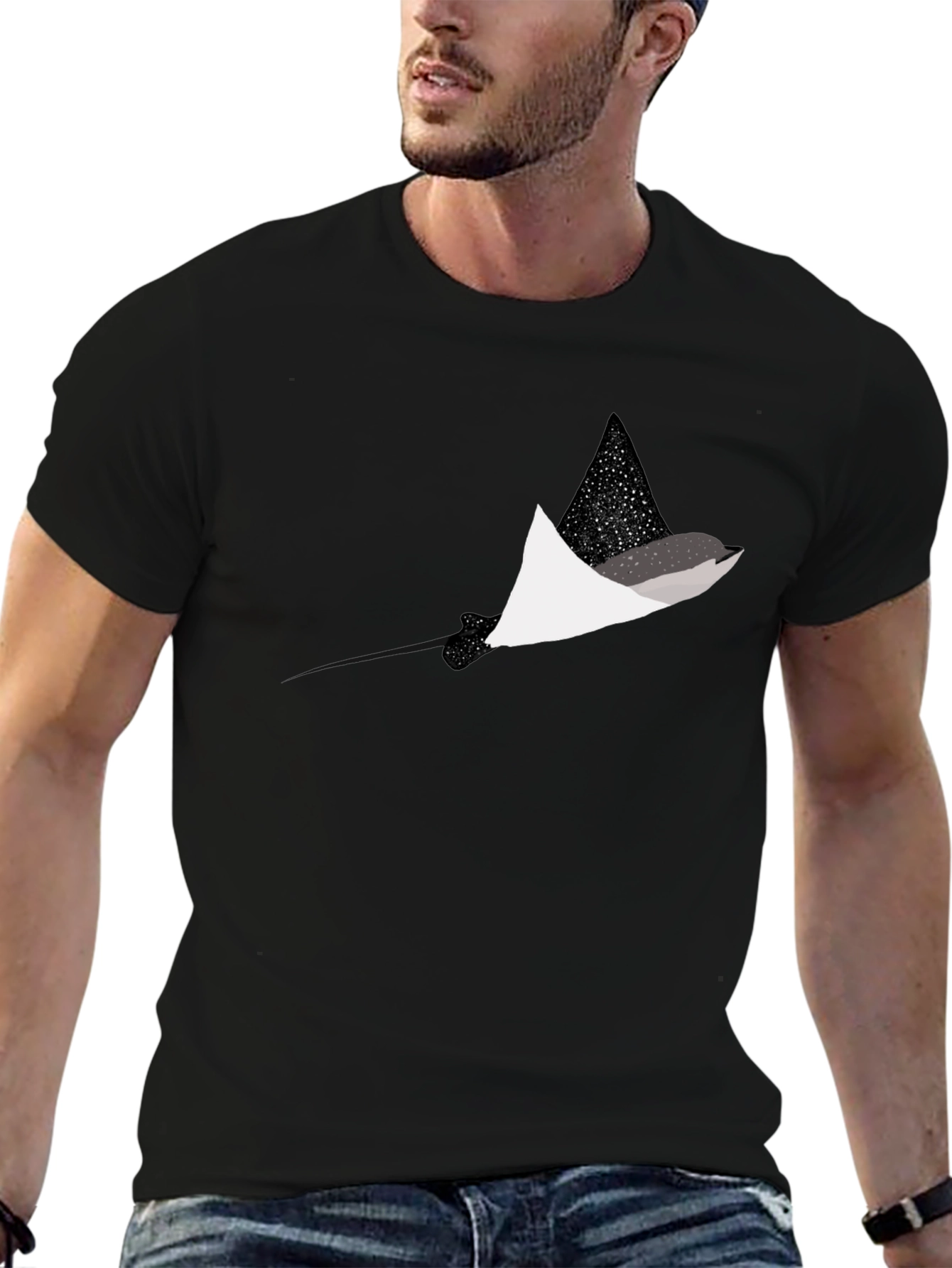 Black T-Shirt with Stingray Graphic