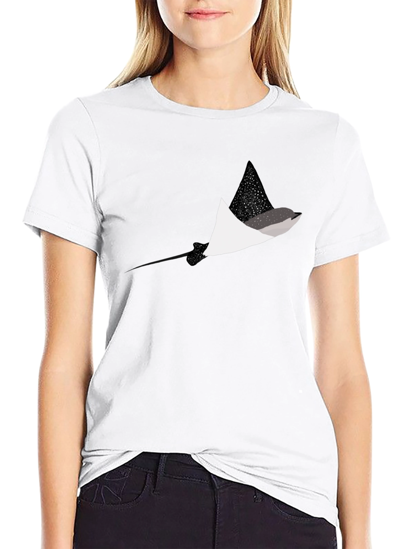 Black T-Shirt with Stingray Graphic