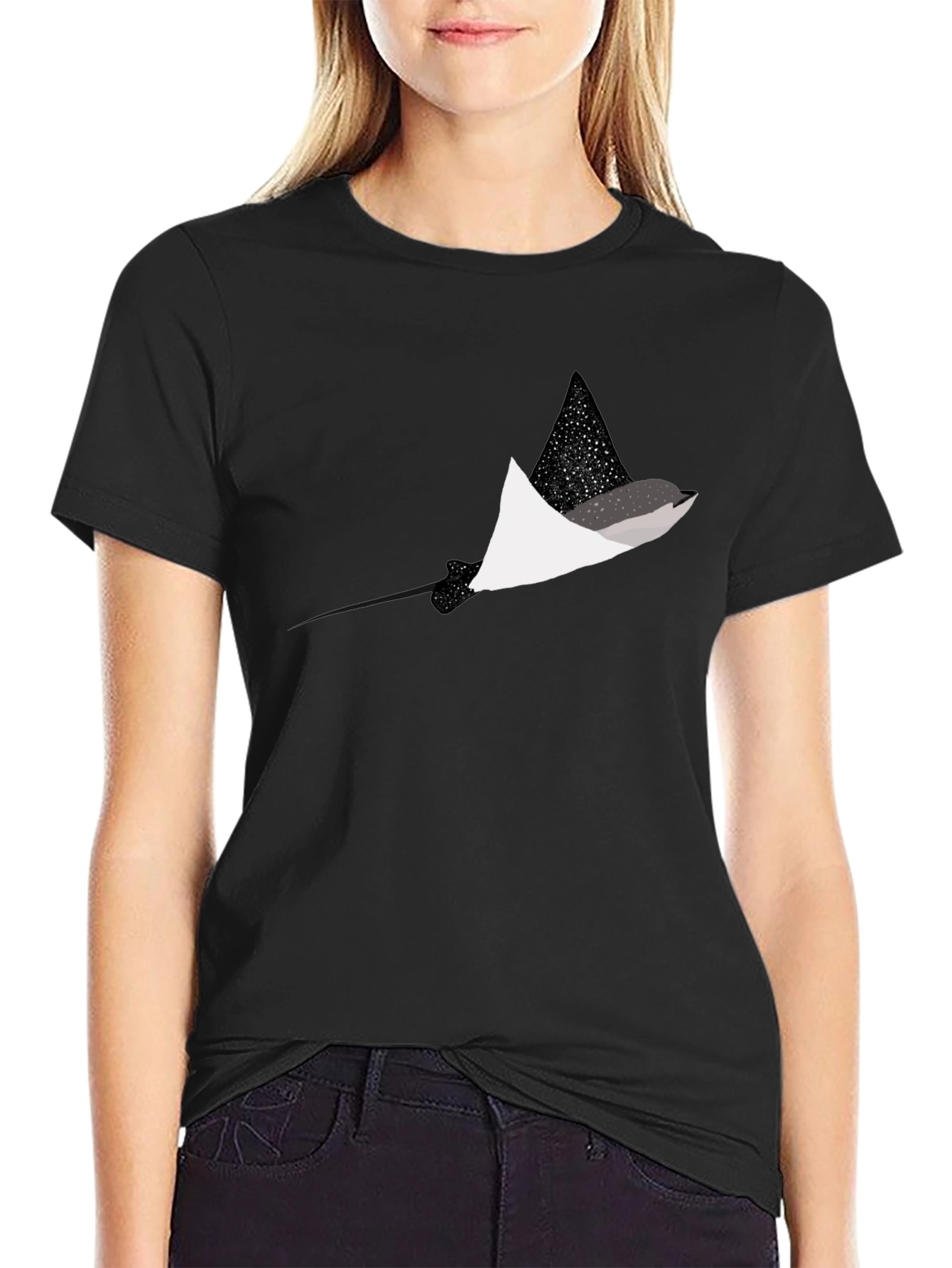 Black T-Shirt with Stingray Graphic