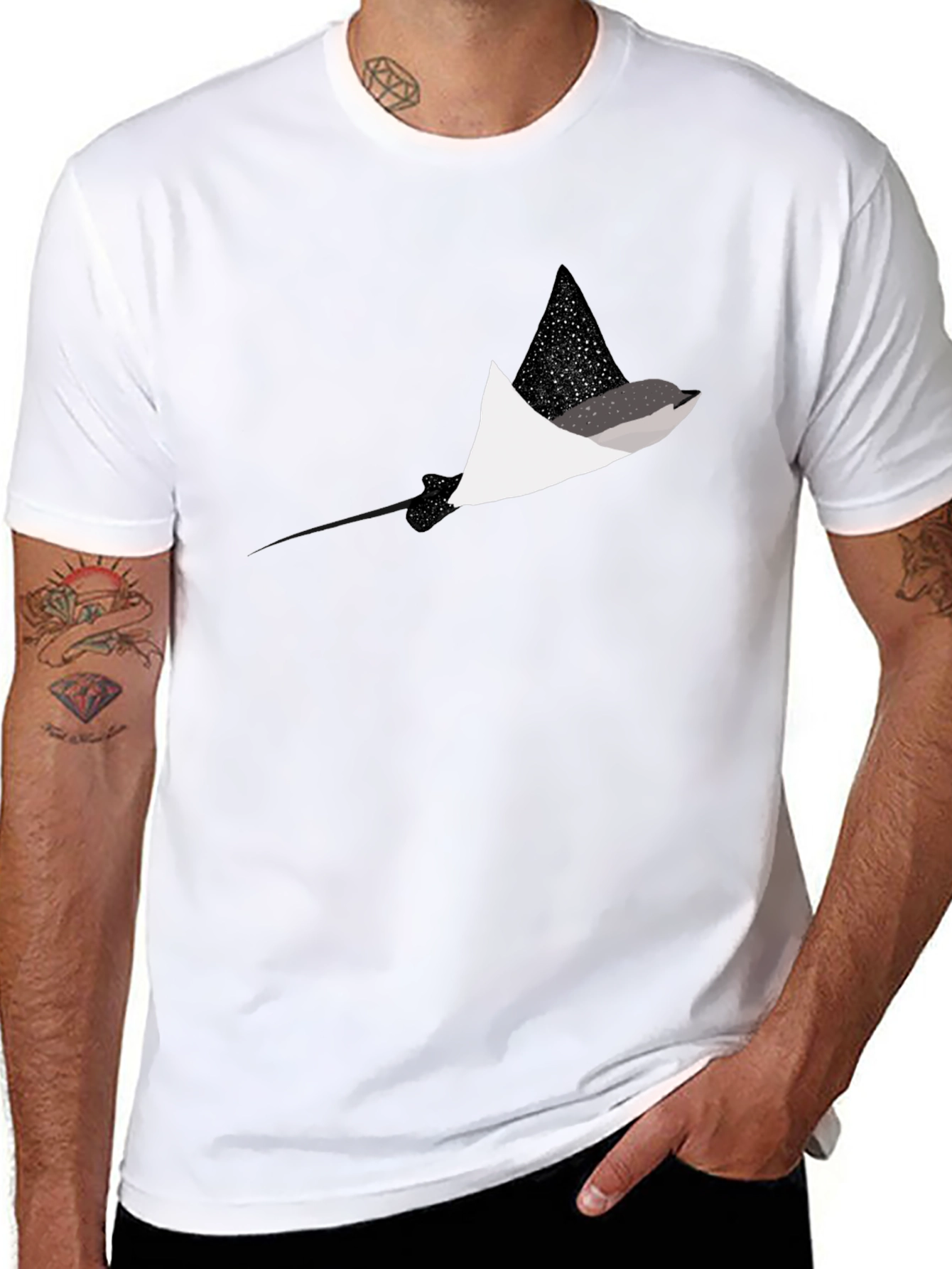 Black T-Shirt with Stingray Graphic