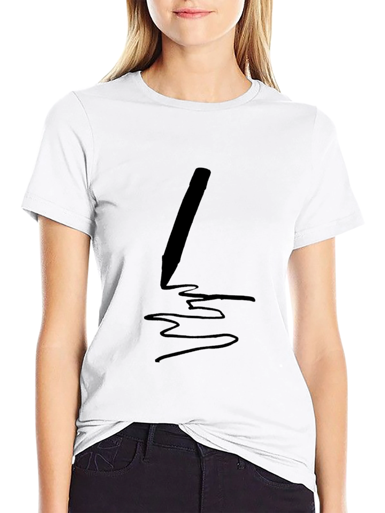 Mens Black T-Shirt with Pen Graphic
