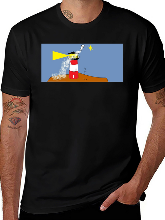 Lighthouse Graphic Tee - Black Cotton T-Shirt