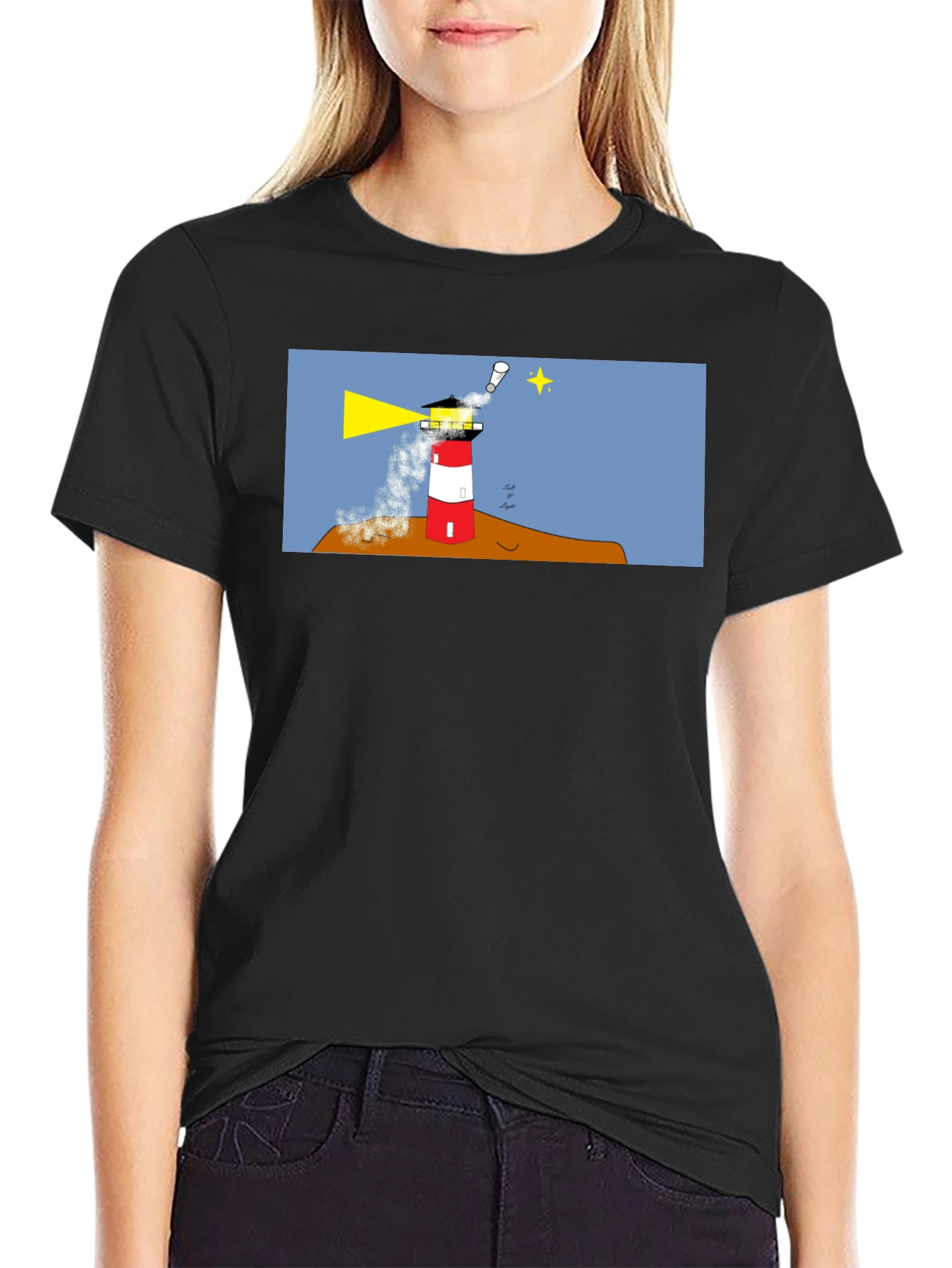 Lighthouse Graphic Tee - Black Cotton T-Shirt