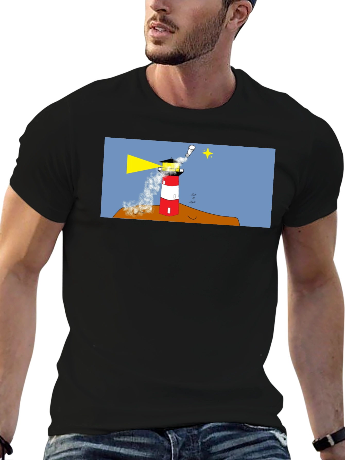 Lighthouse Graphic Tee - Black Cotton T-Shirt