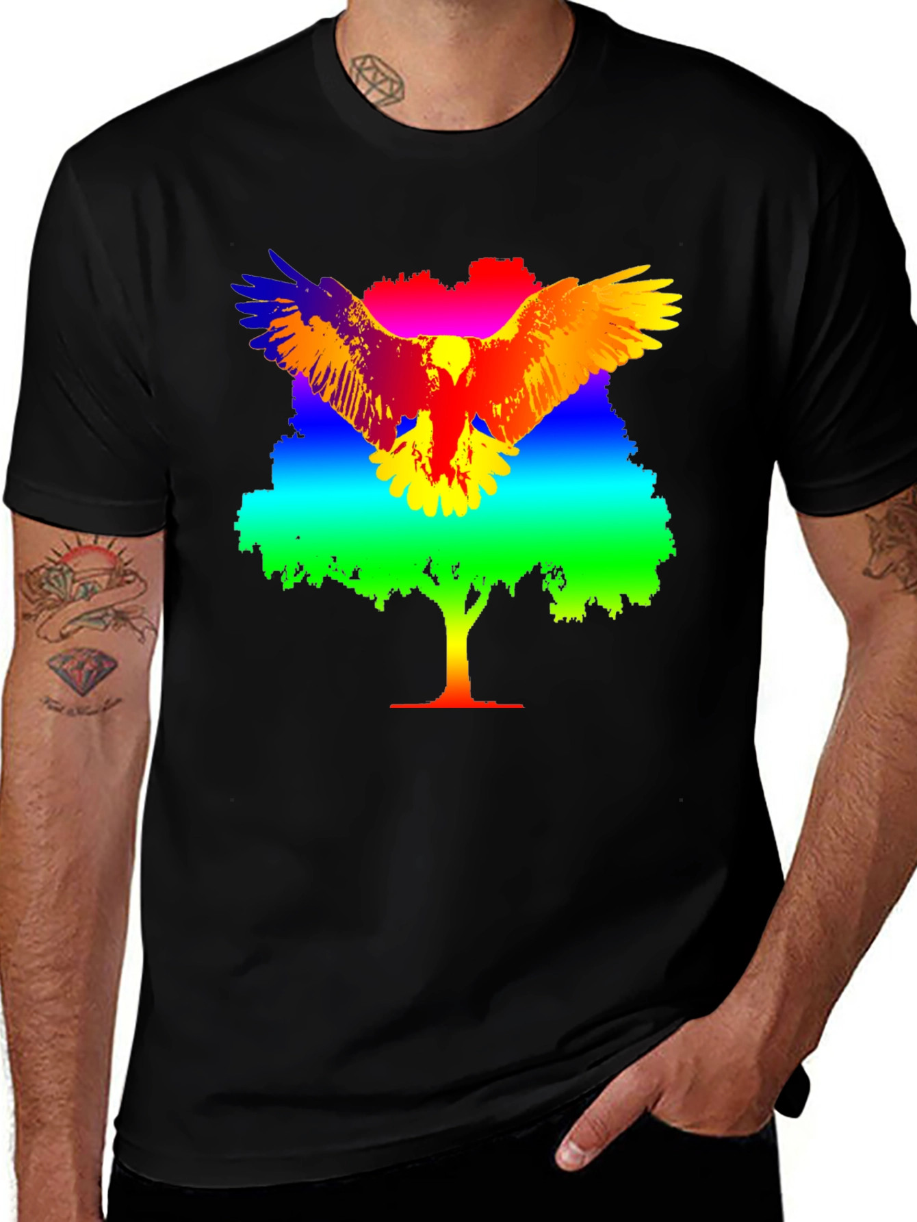 Rainbow Eagle Tree Graphic T-Shirt