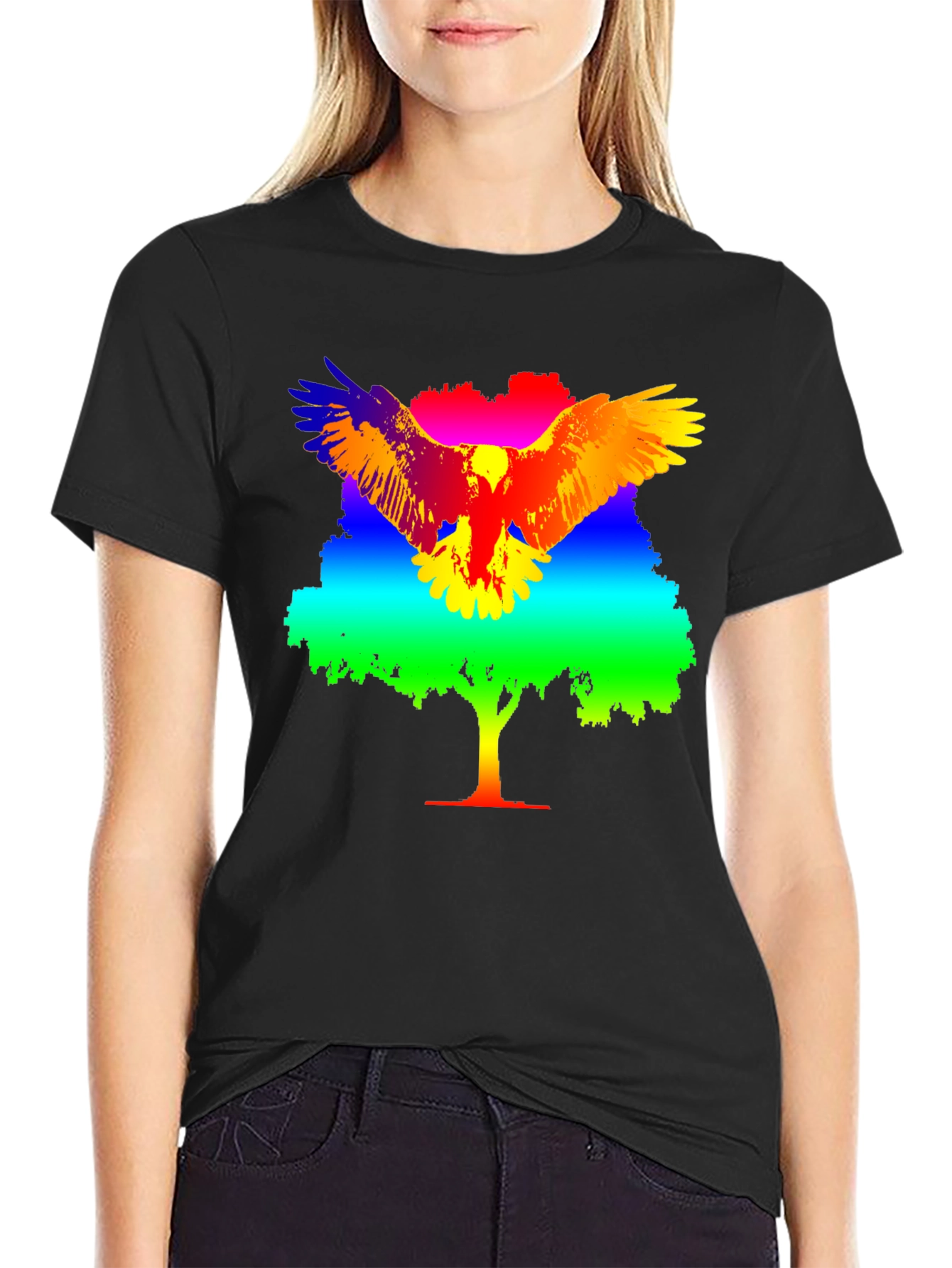 Rainbow Eagle Tree Graphic T-Shirt