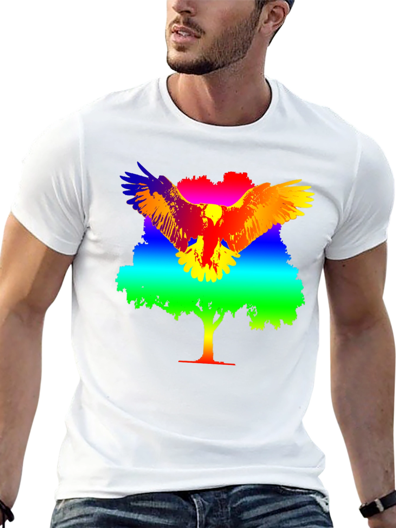 Rainbow Eagle Tree Graphic T-Shirt