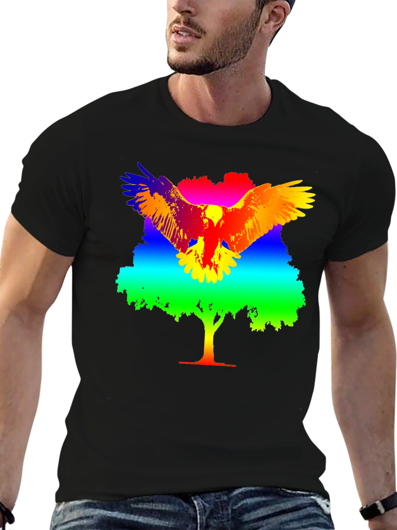 Rainbow Eagle Tree Graphic T-Shirt