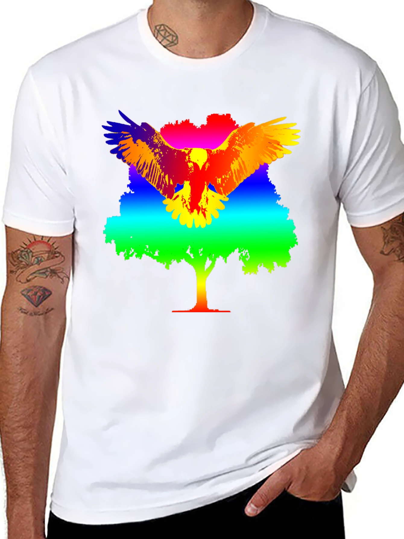 Rainbow Eagle Tree Graphic T-Shirt