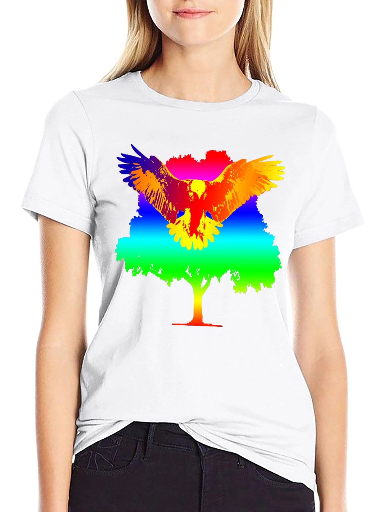 Rainbow Eagle Tree Graphic T-Shirt