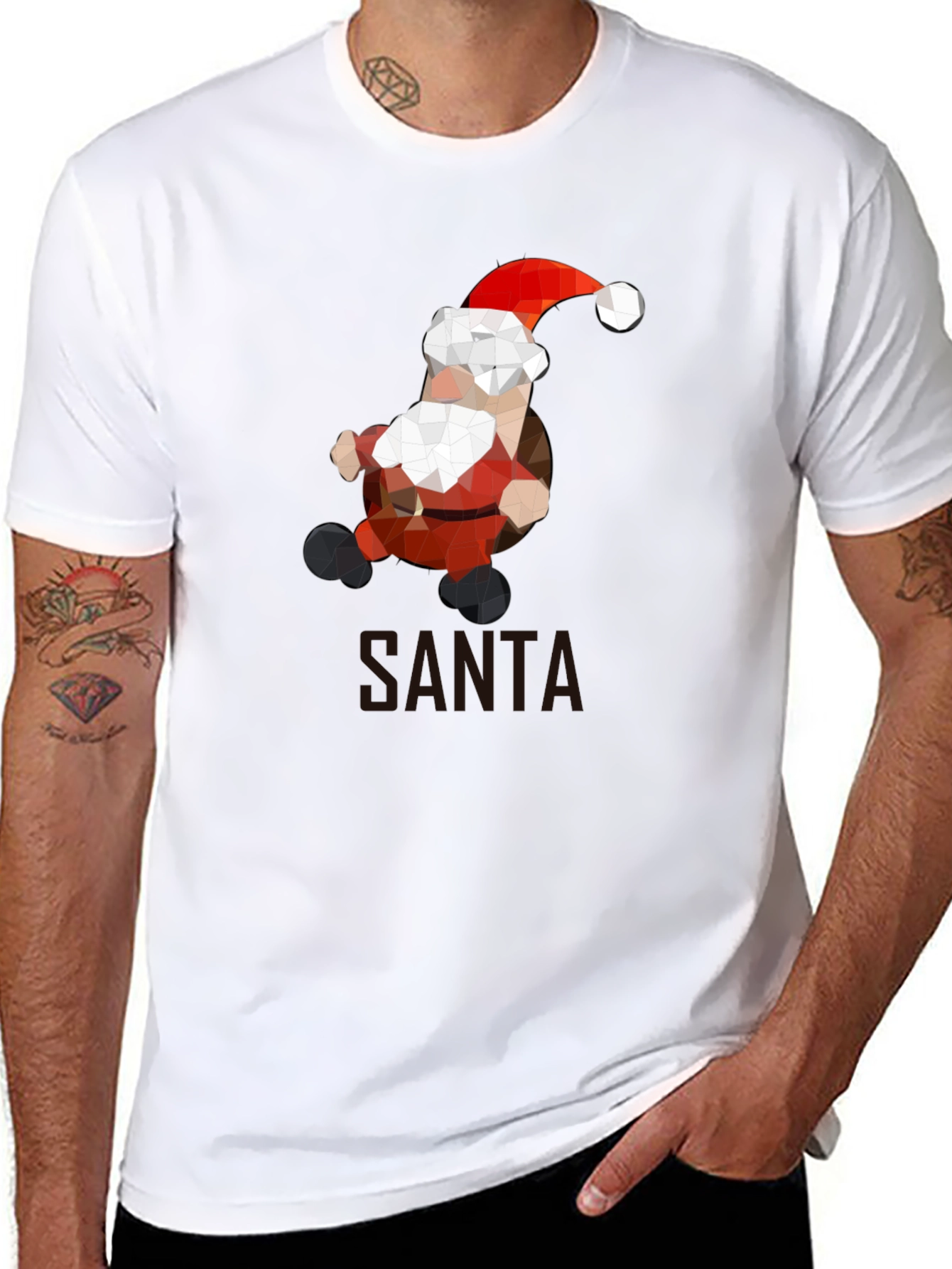 Geometric Santa T-Shirt - Holiday Style