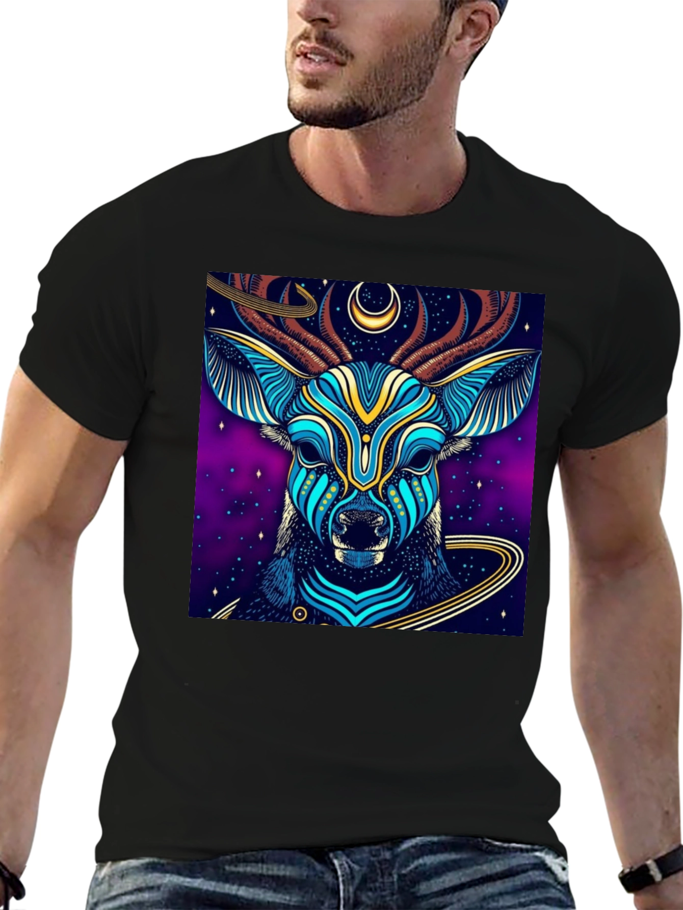 Mystic Deer Graphic Tee - Black