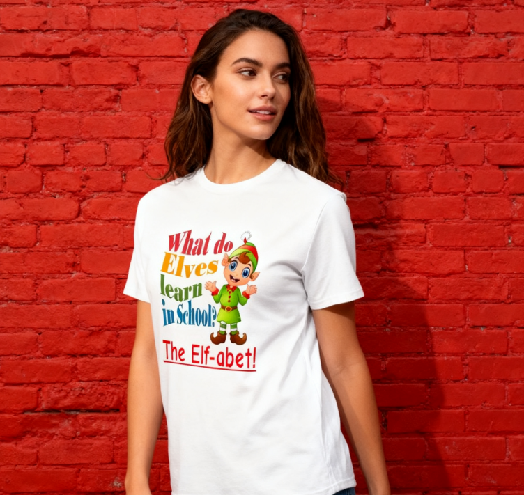 Whimsical "What Do Elves Learn in School?" Pun T-Shirt - 100% Cotton | Fun Christmas Gift | Cute Holiday Humor Tee