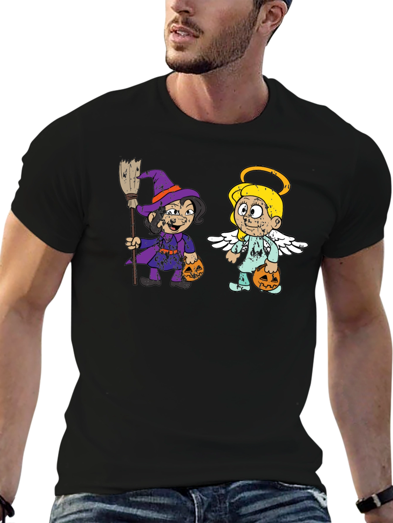 Halloween Cartoon Witch and Angel T-Shirt