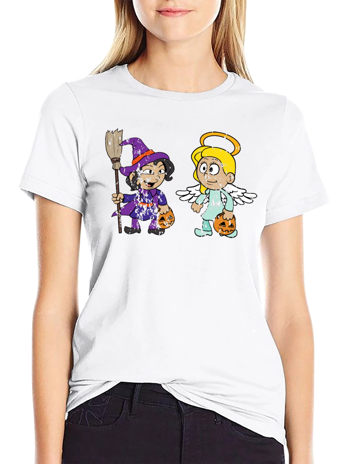 Halloween Cartoon Witch and Angel T-Shirt