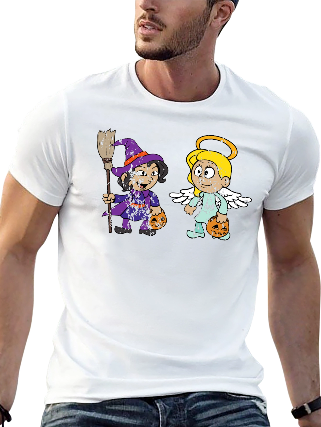 Halloween Cartoon Witch and Angel T-Shirt