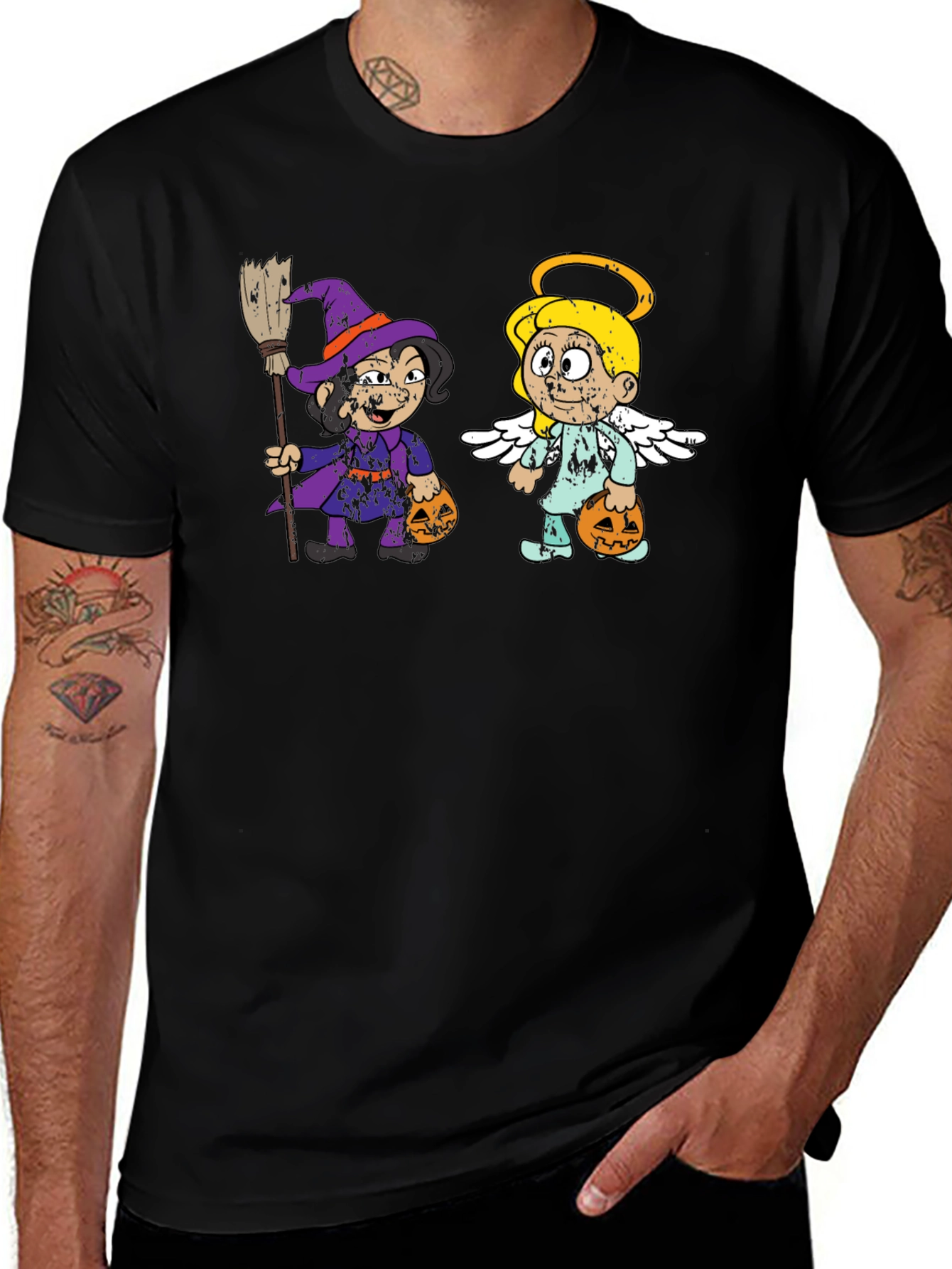 Halloween Cartoon Witch and Angel T-Shirt