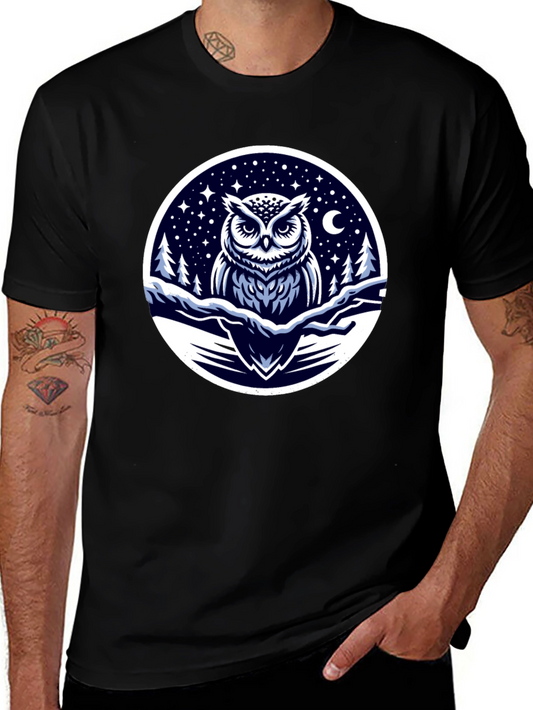 Owl Night Sky Graphic Tee - Black Cotton Blend