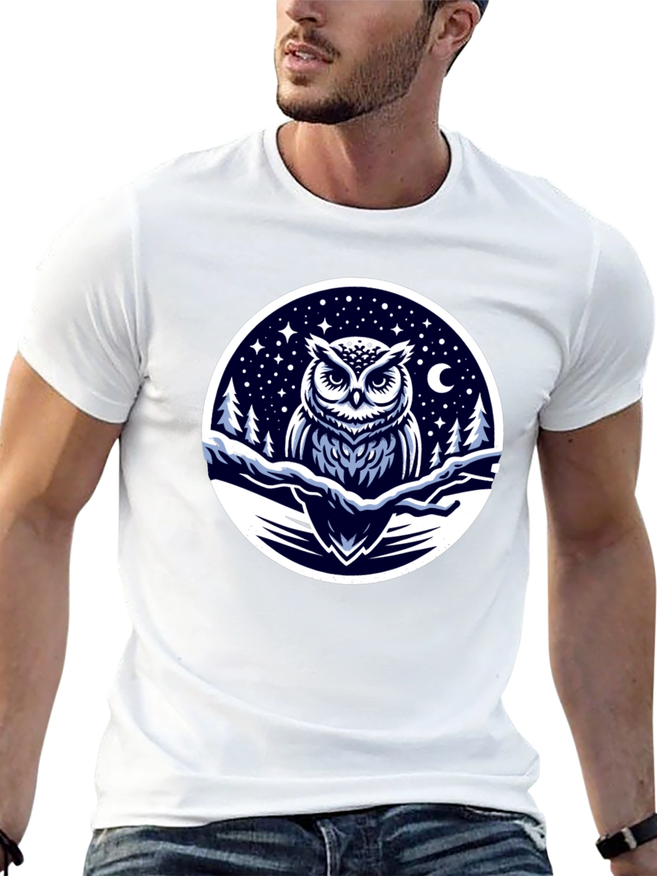 Owl Night Sky Graphic Tee - Black Cotton Blend