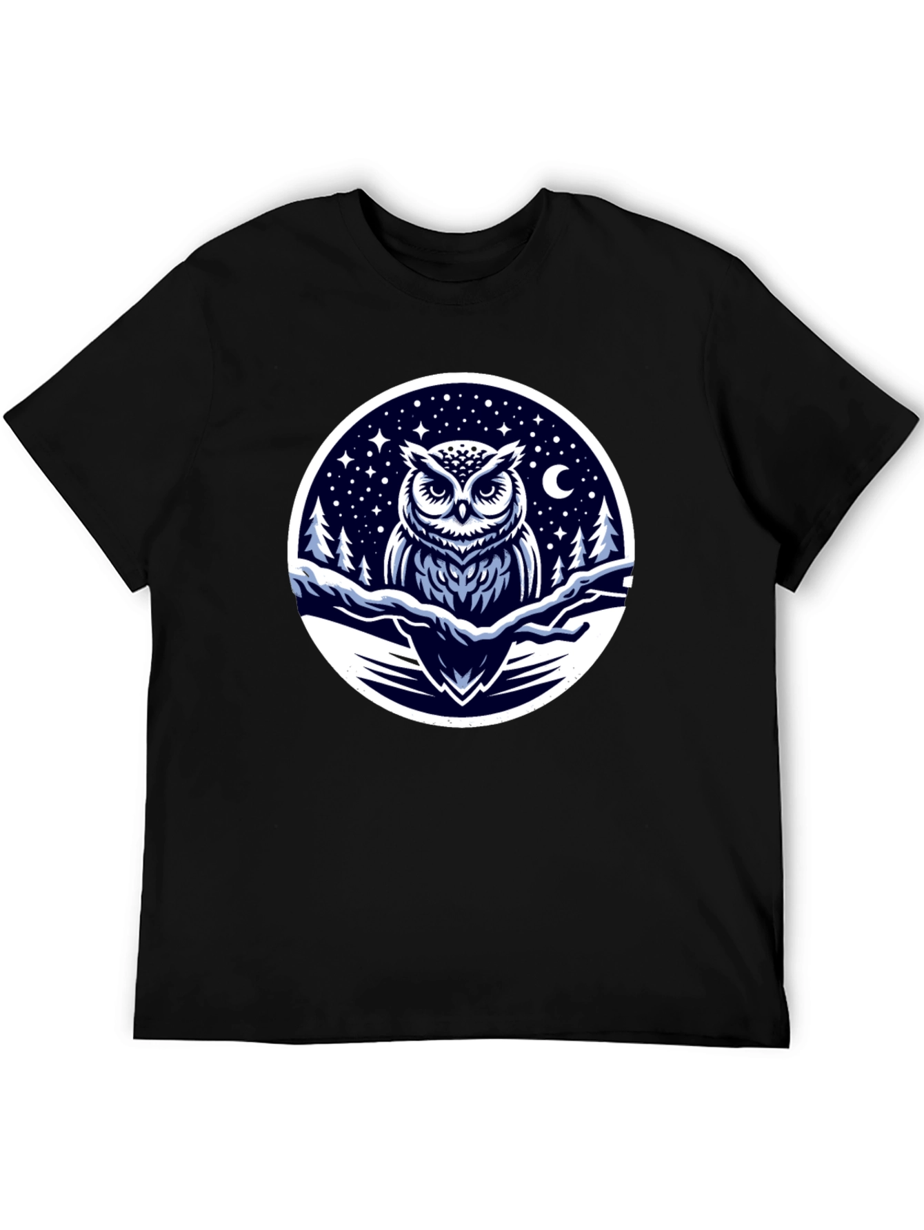Owl Night Sky Graphic Tee - Black Cotton Blend