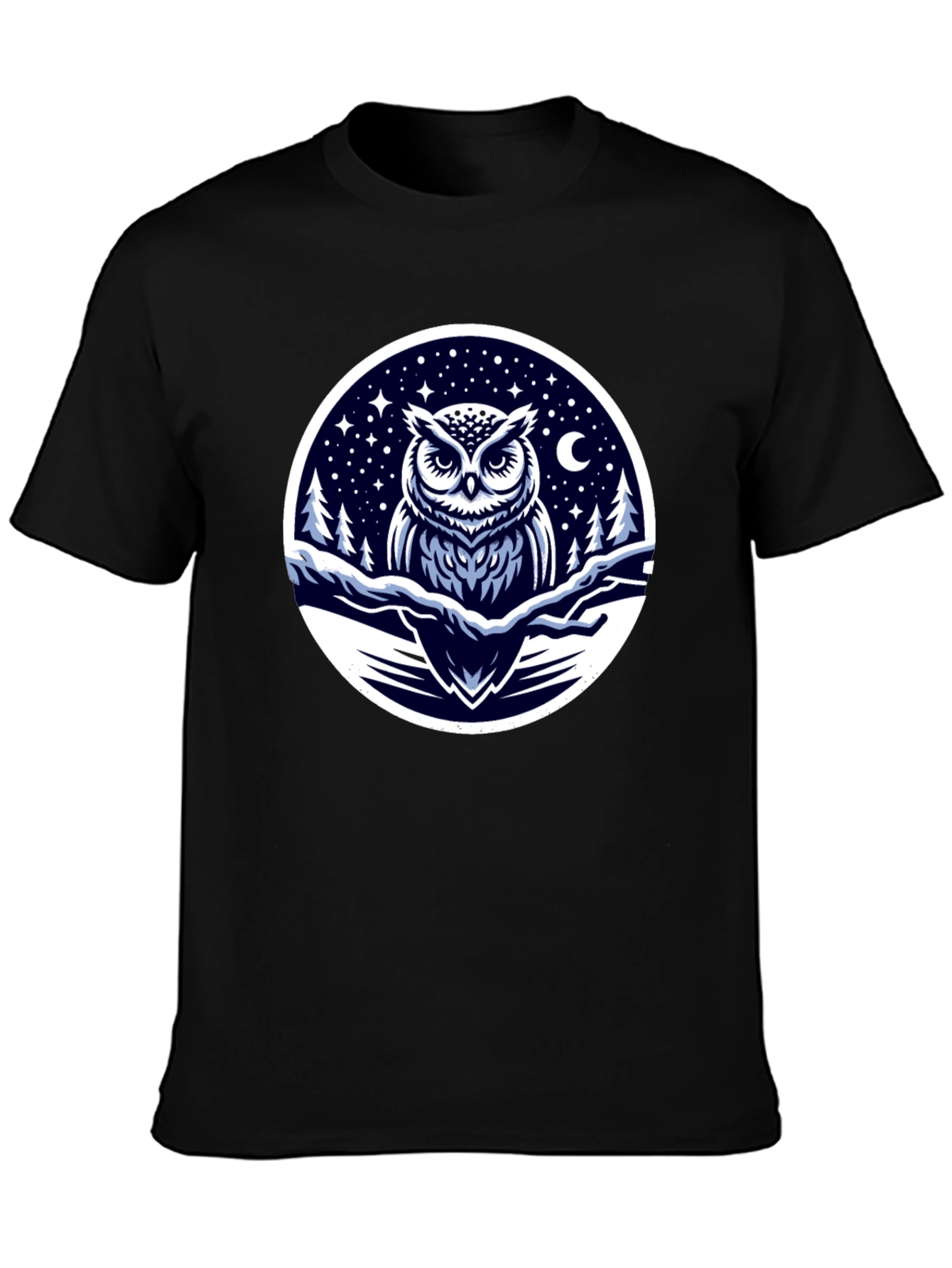 Owl Night Sky Graphic Tee - Black Cotton Blend
