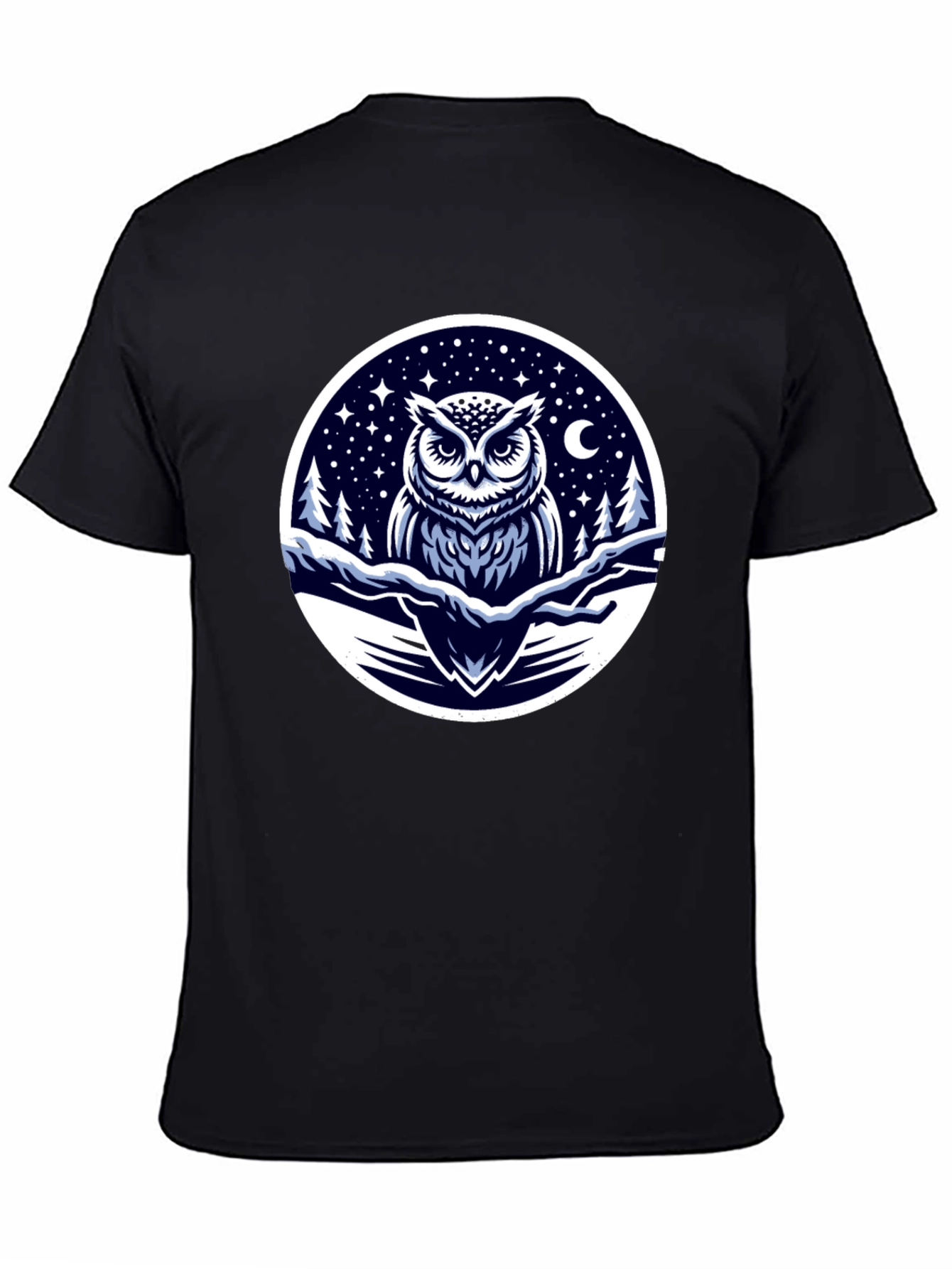 Owl Night Sky Graphic Tee - Black Cotton Blend