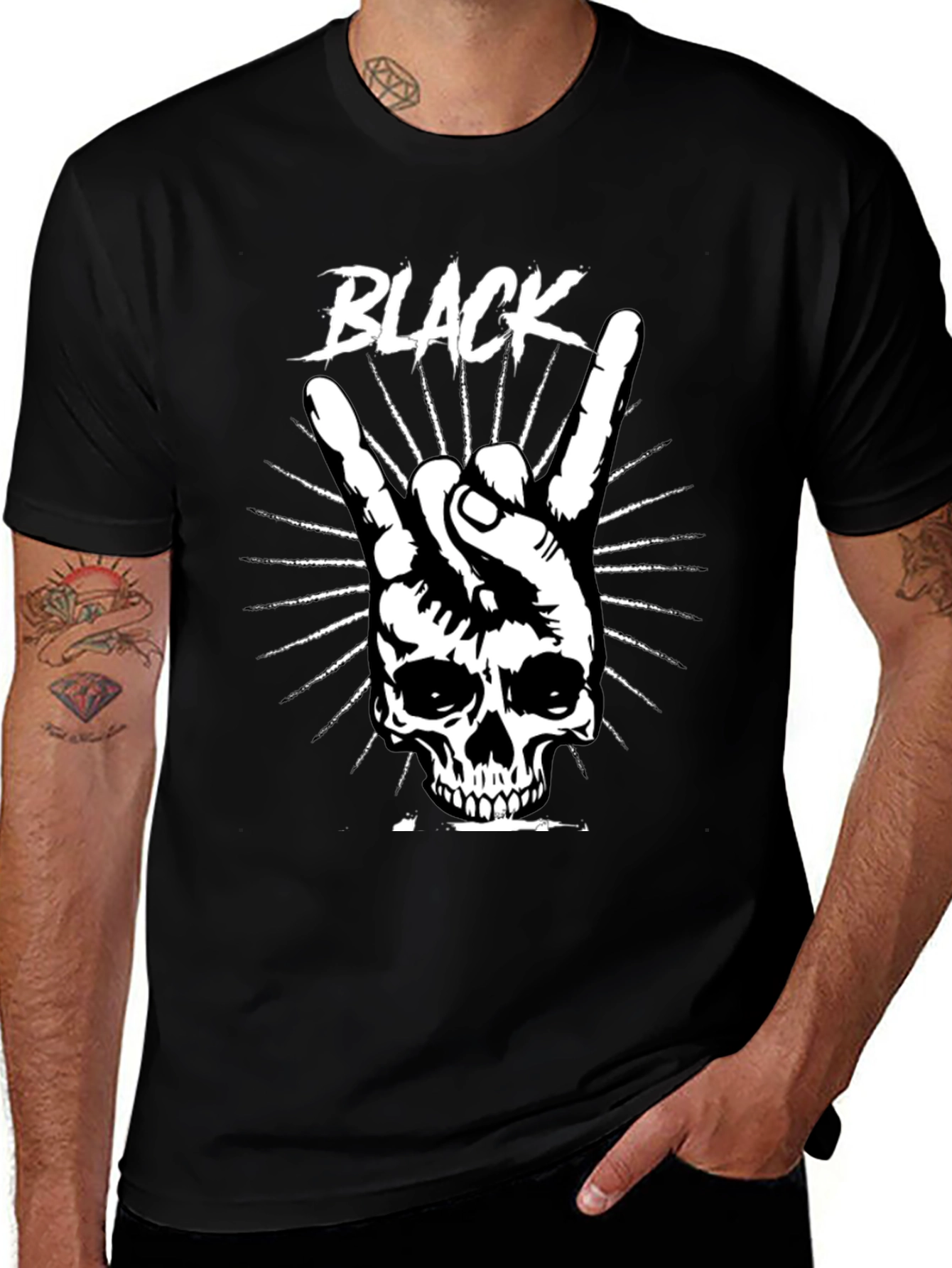 Black Rock On Skull Graphic T-Shirt