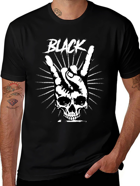 Black Rock On Skull Graphic T-Shirt