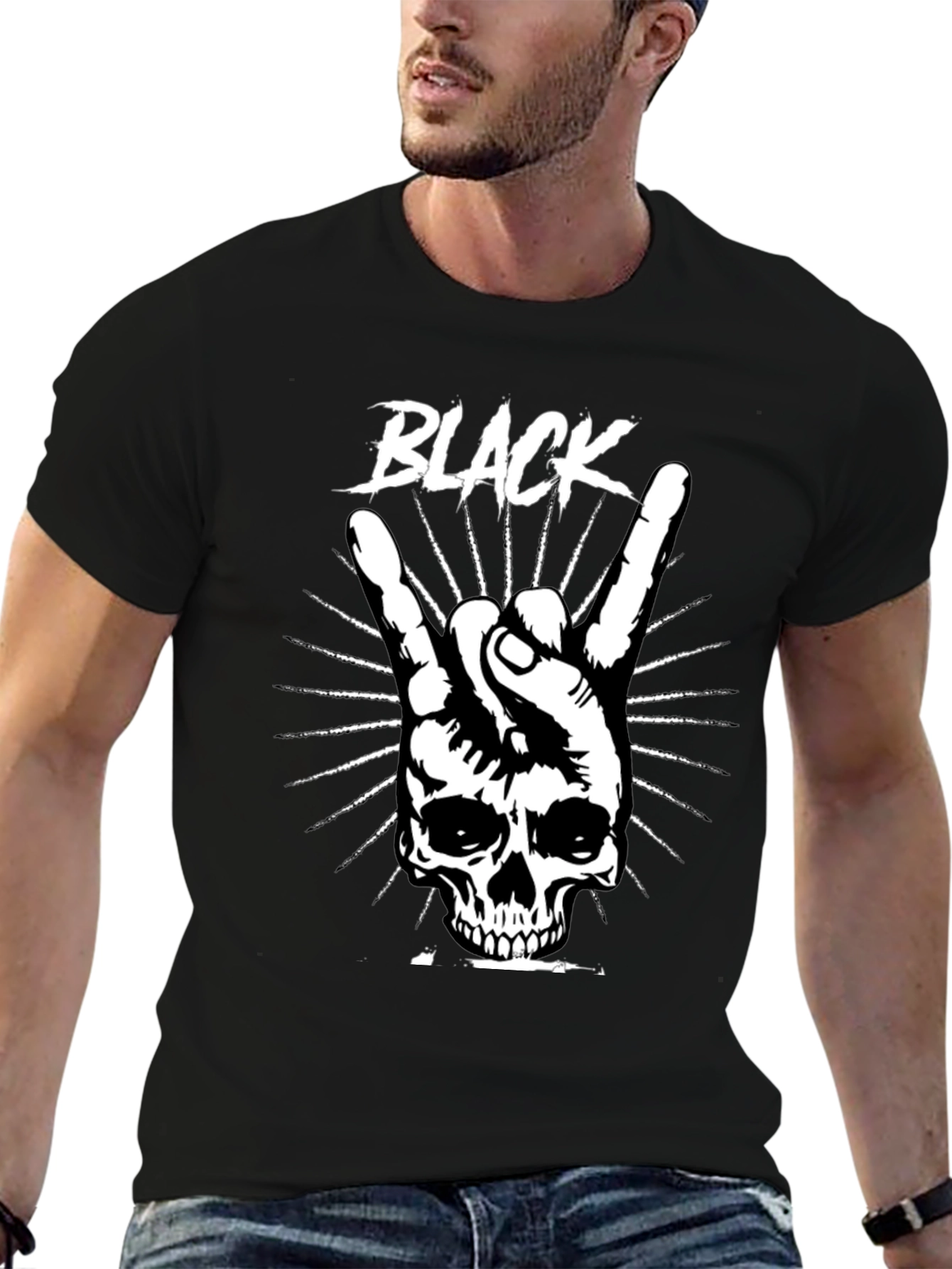 Black Rock On Skull Graphic T-Shirt