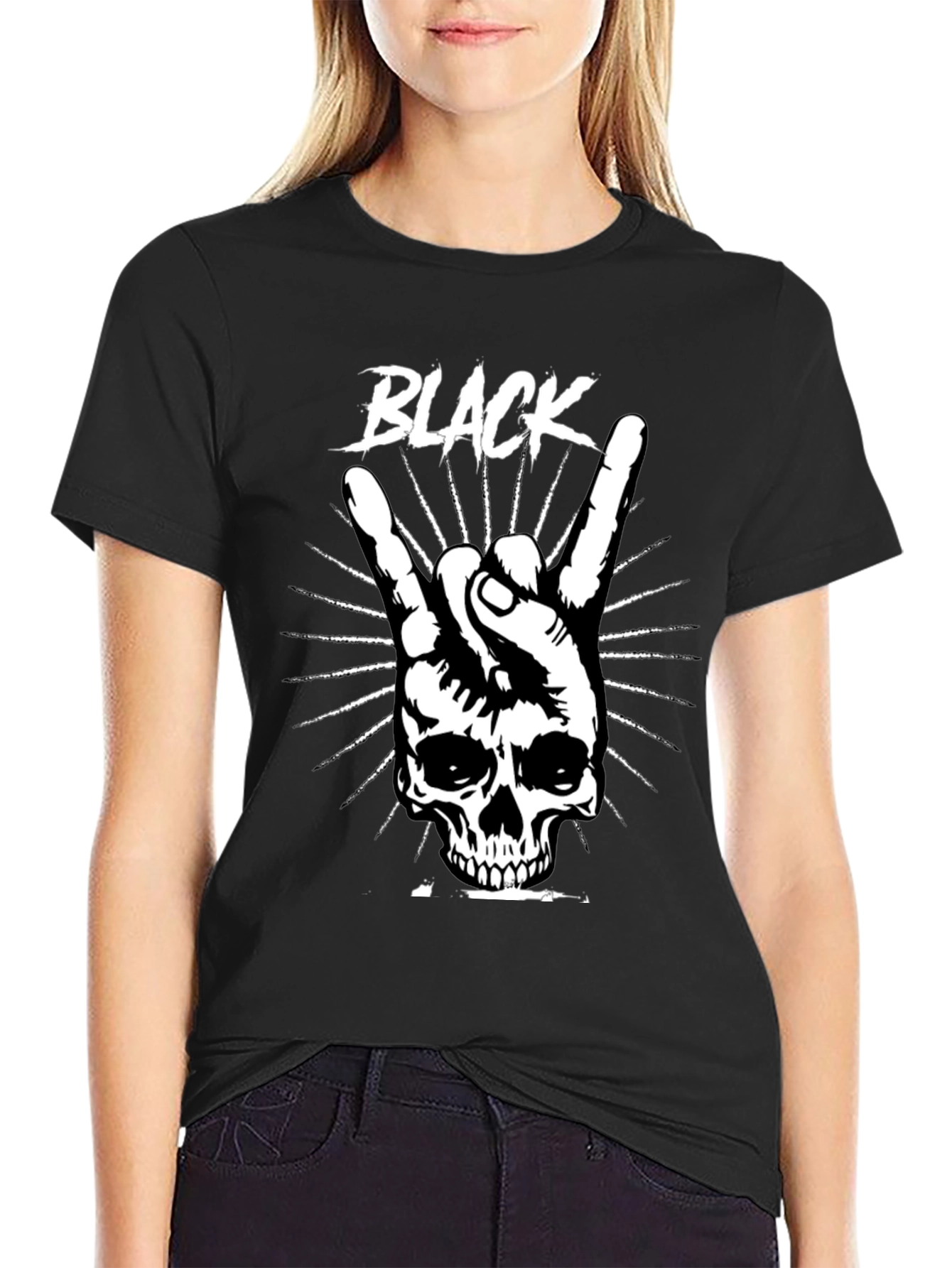Black Rock On Skull Graphic T-Shirt