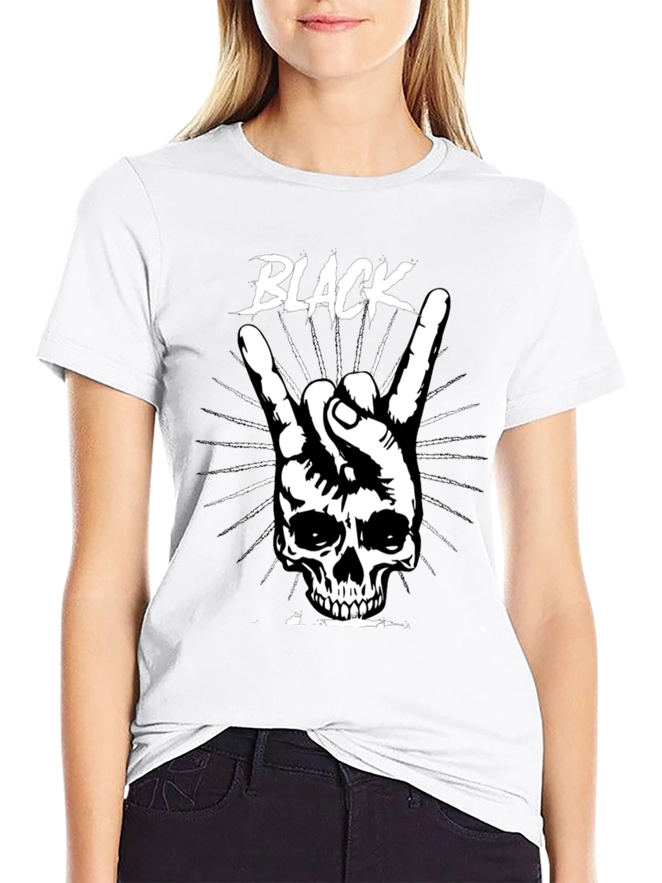 Black Rock On Skull Graphic T-Shirt
