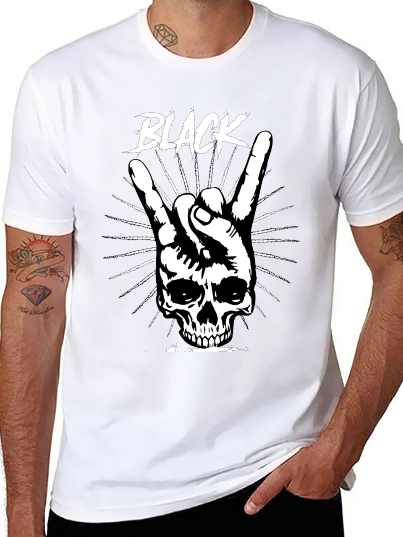 Black Rock On Skull Graphic T-Shirt