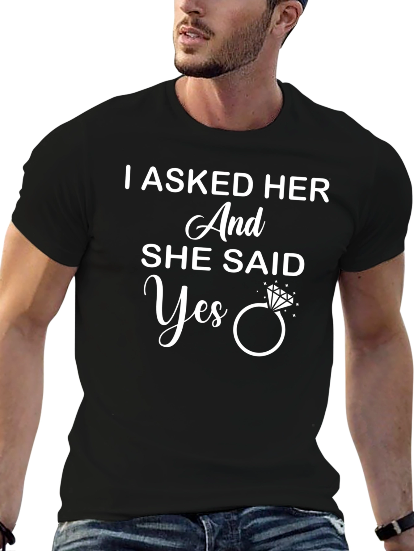 I Asked Her And She Said Yes Engagement T-Shirt