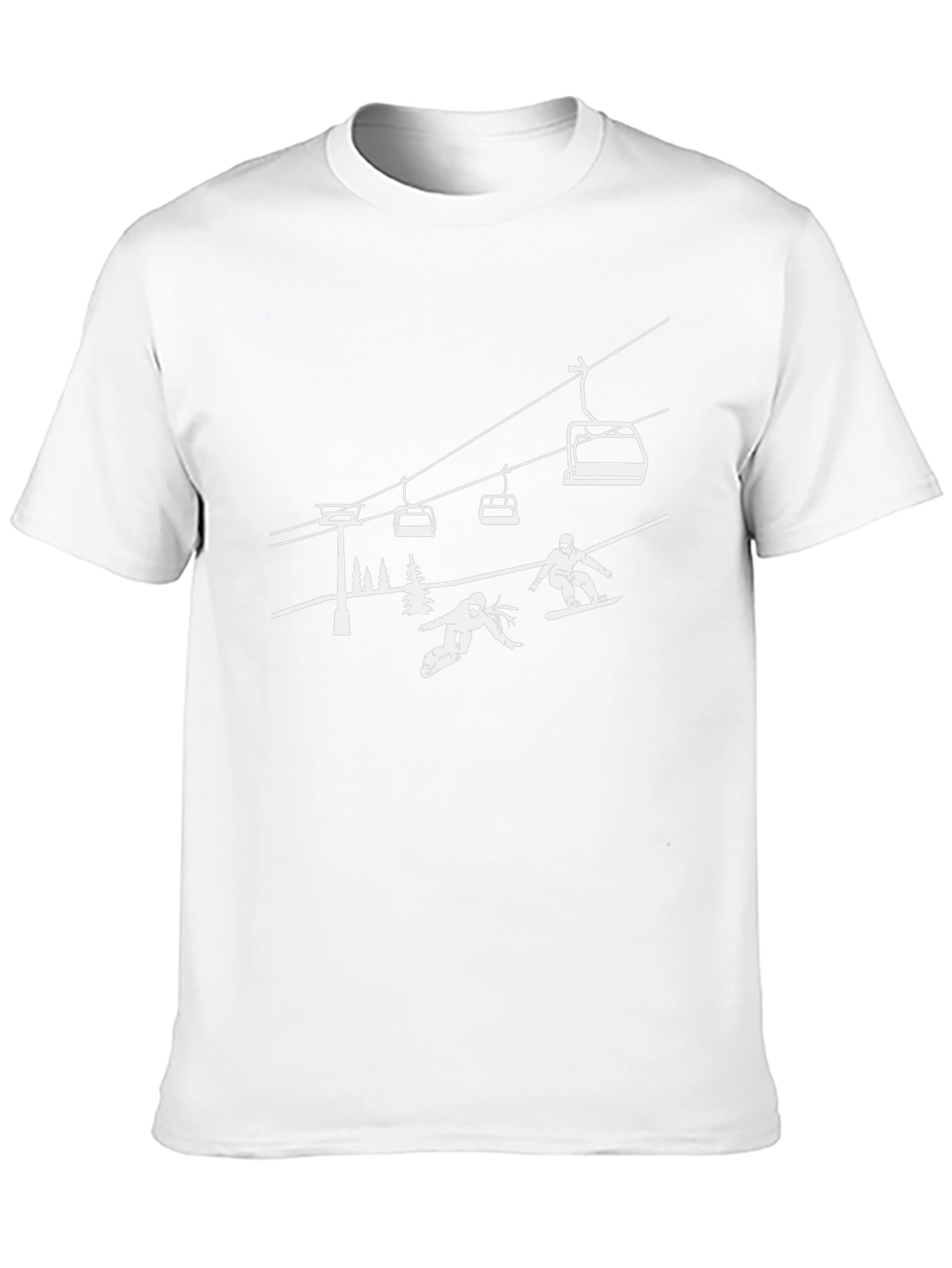 Skiing T-Shirt: Black Cotton Tee with White Graphic