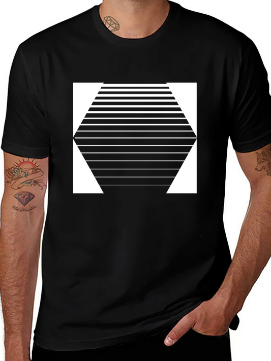Geometric Hexagon Striped Graphic Tee - Modern Design