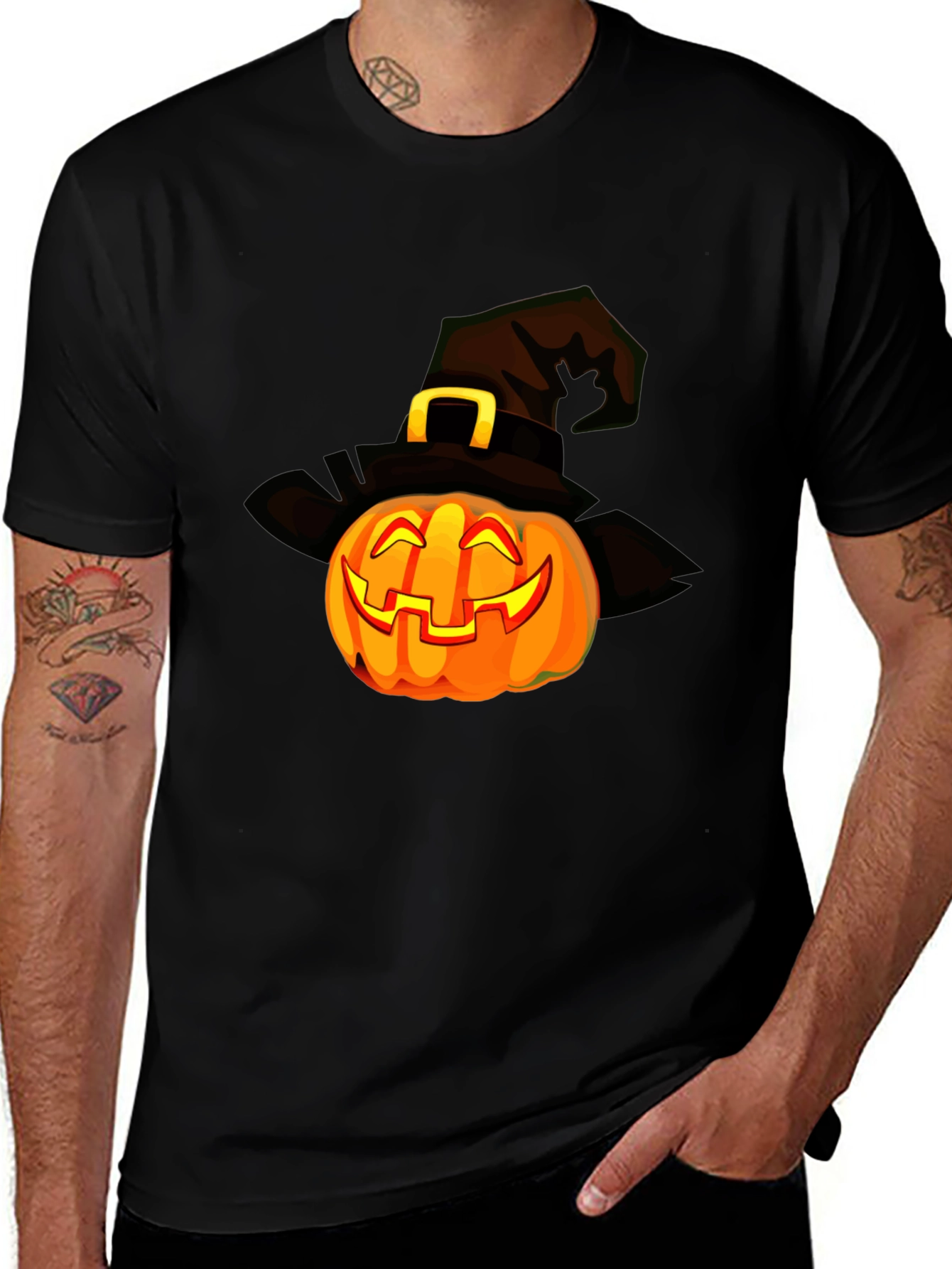 Halloween Pumpkin Witch Hat Graphic T-Shirt