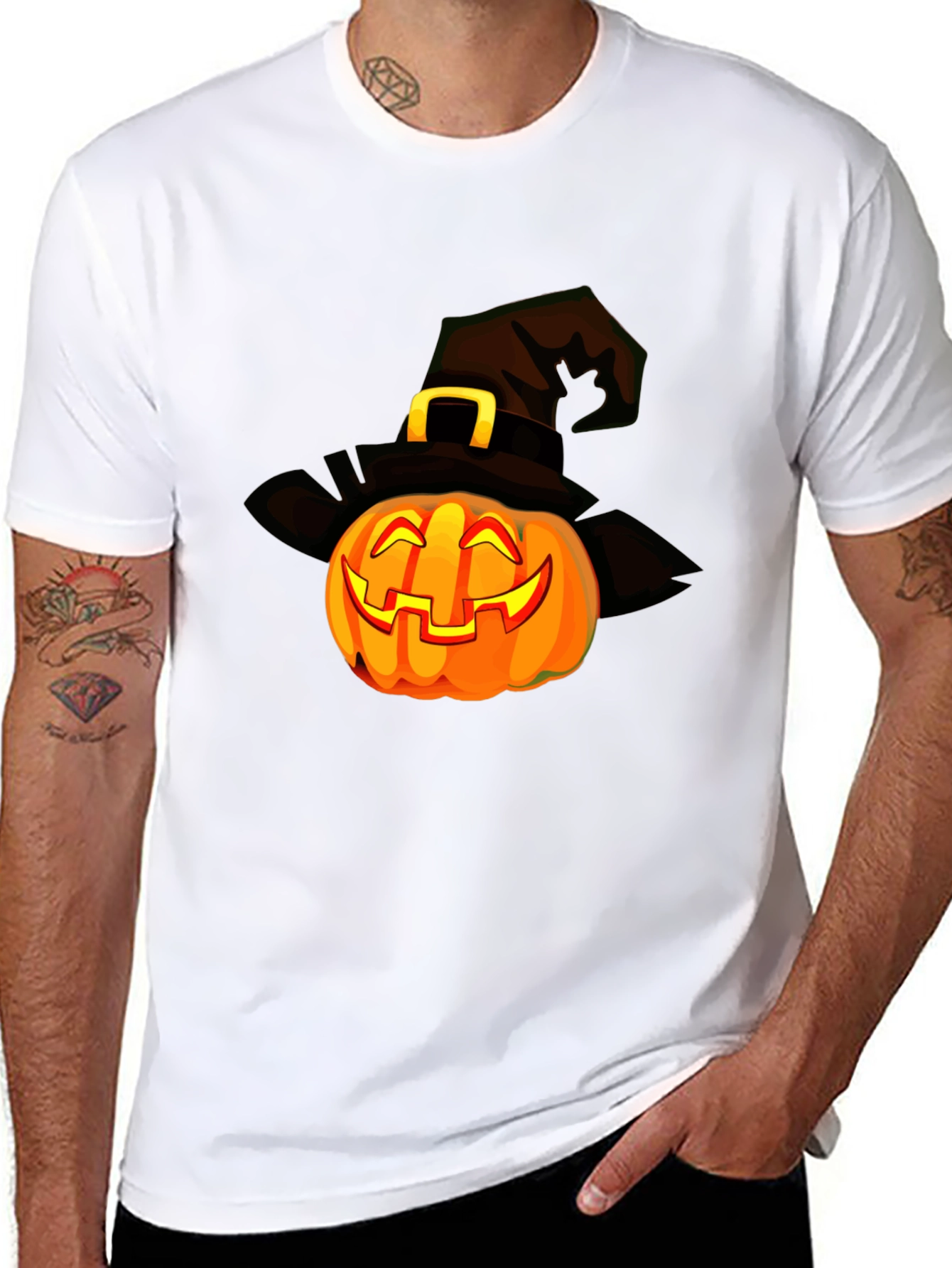 Halloween Pumpkin Witch Hat Graphic T-Shirt