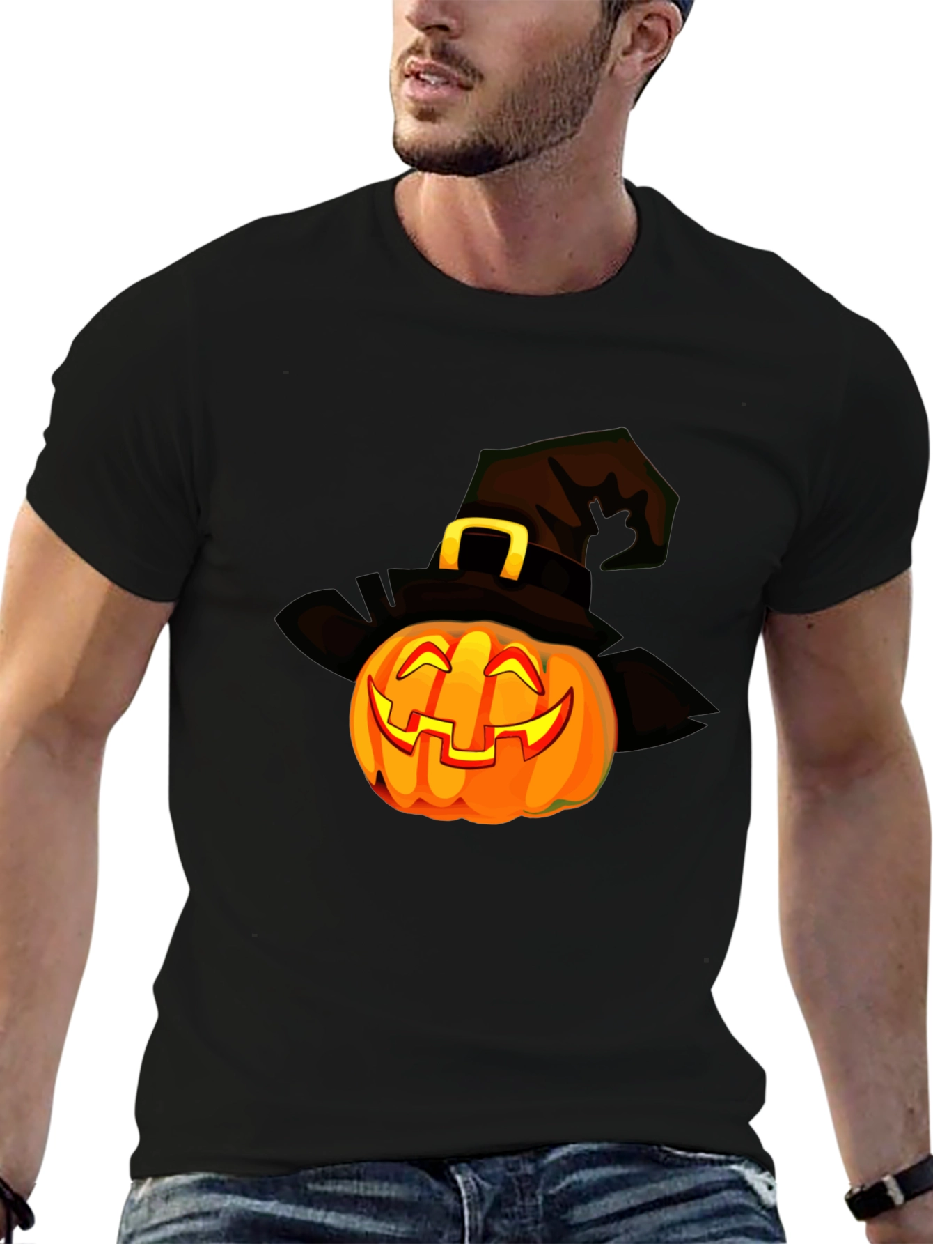 Halloween Pumpkin Witch Hat Graphic T-Shirt