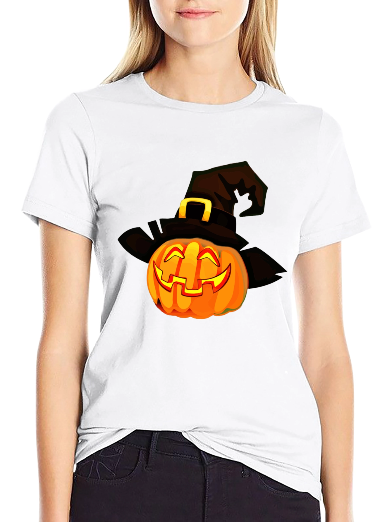 Halloween Pumpkin Witch Hat Graphic T-Shirt