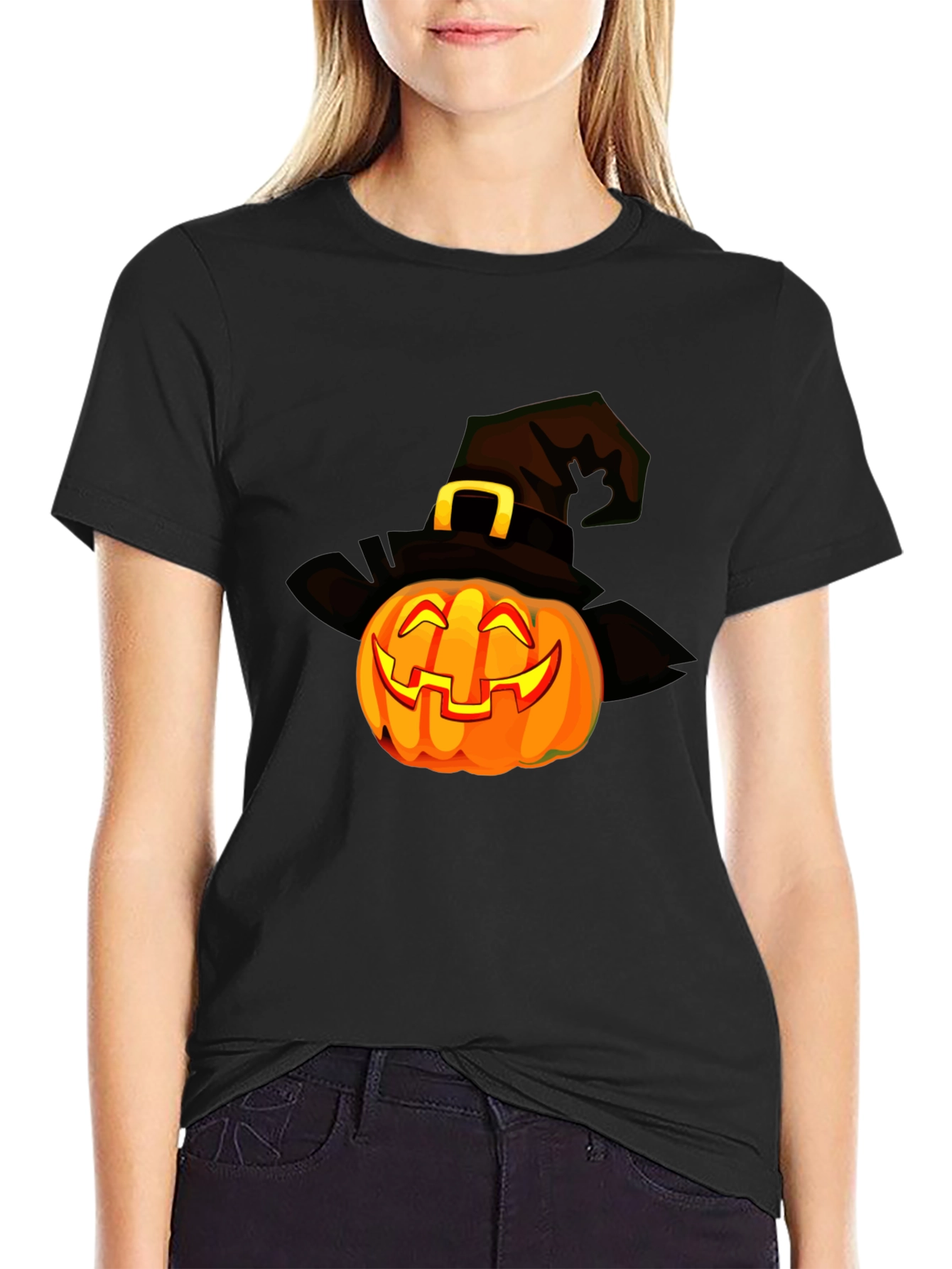 Halloween Pumpkin Witch Hat Graphic T-Shirt