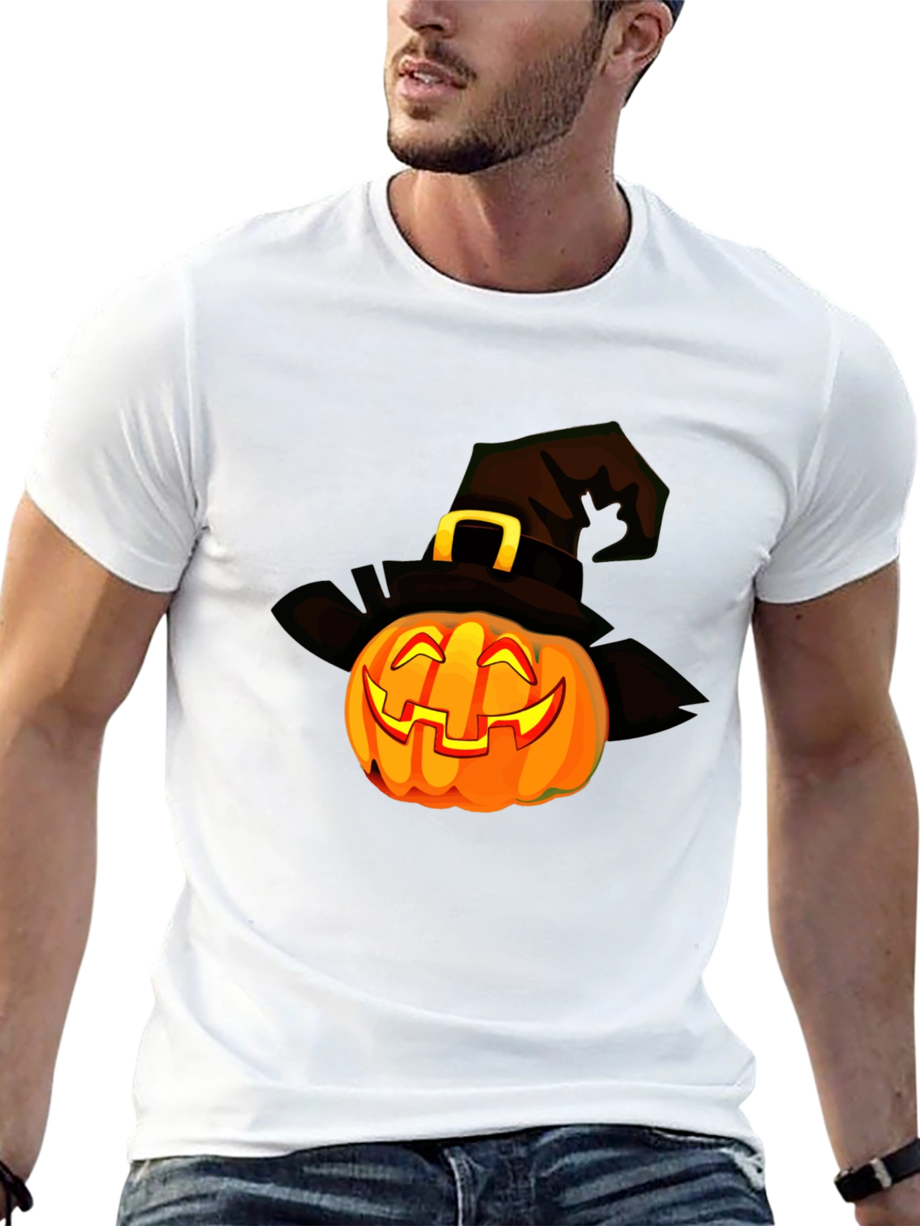 Halloween Pumpkin Witch Hat Graphic T-Shirt