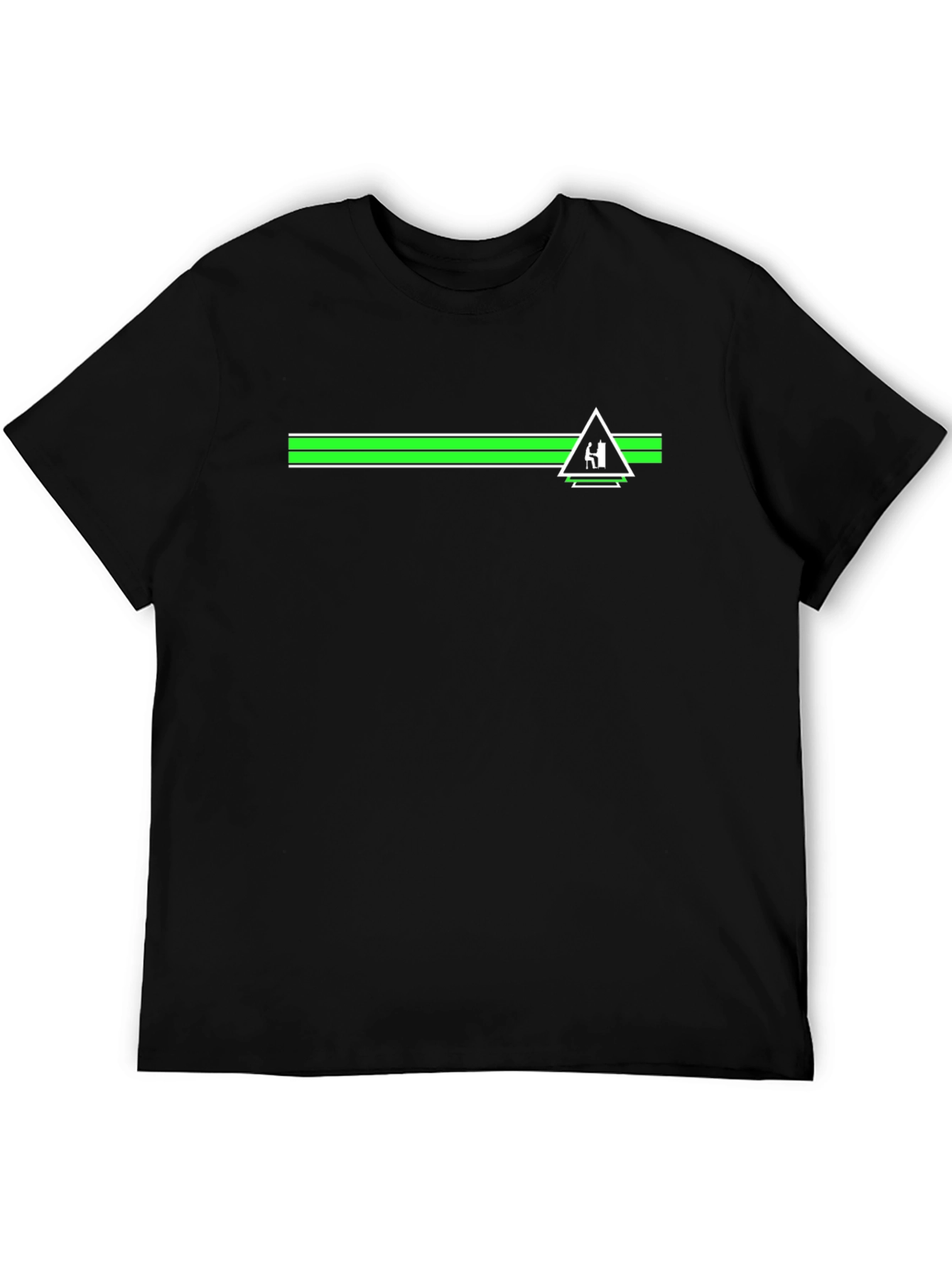 Black T-Shirt with Green Stripe and Triangle Design