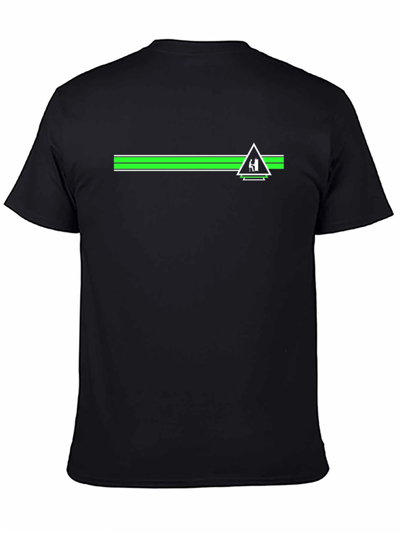 Black T-Shirt with Green Stripe and Triangle Design