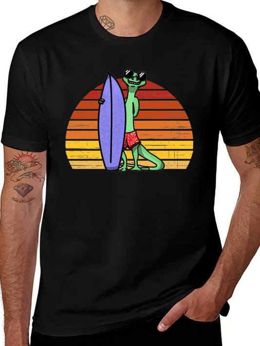 Cool Lizard Surfboard T-Shirt - Retro Sunset Graphic Tee