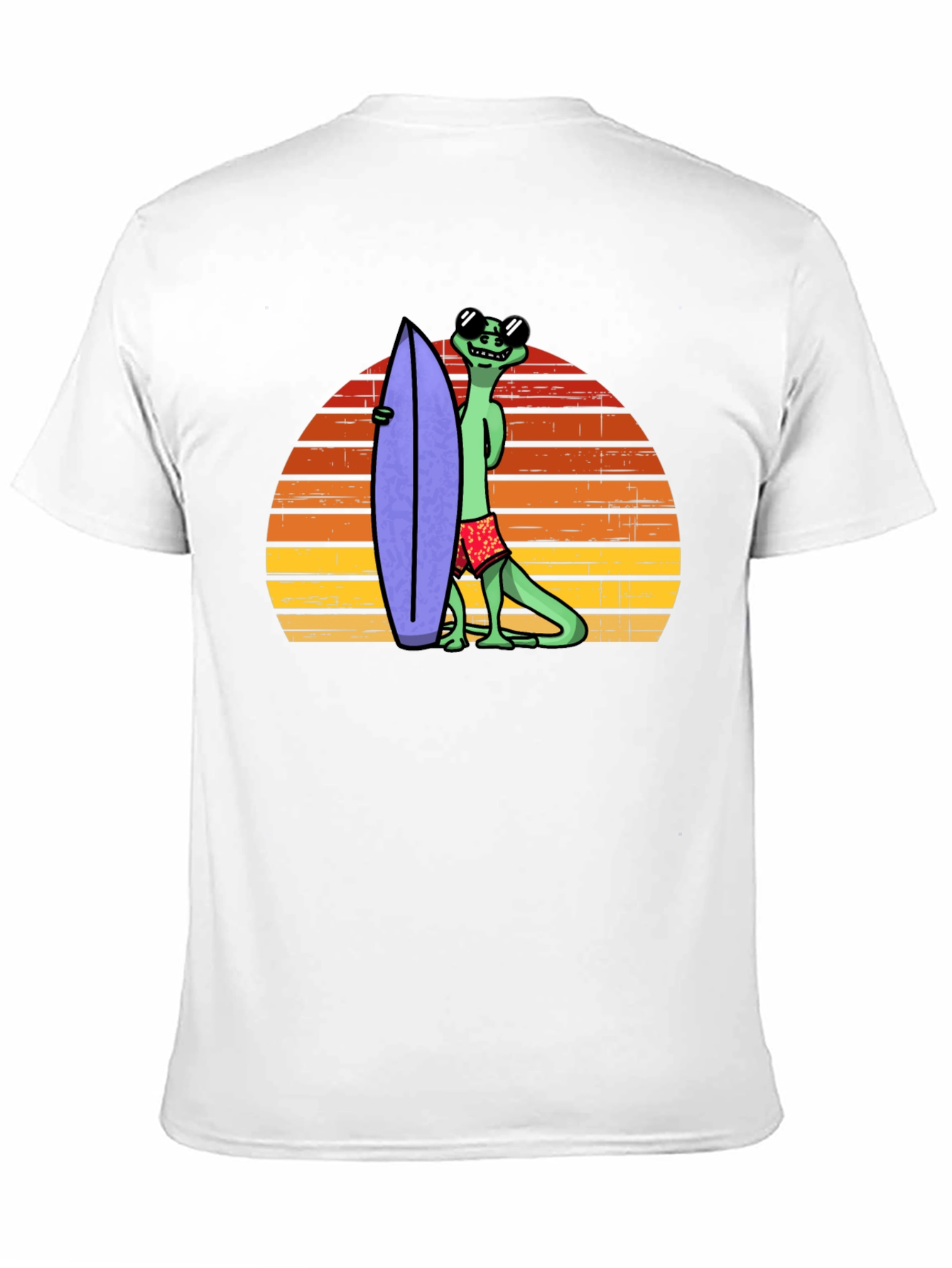 Cool Lizard Surfboard T-Shirt - Retro Sunset Graphic Tee