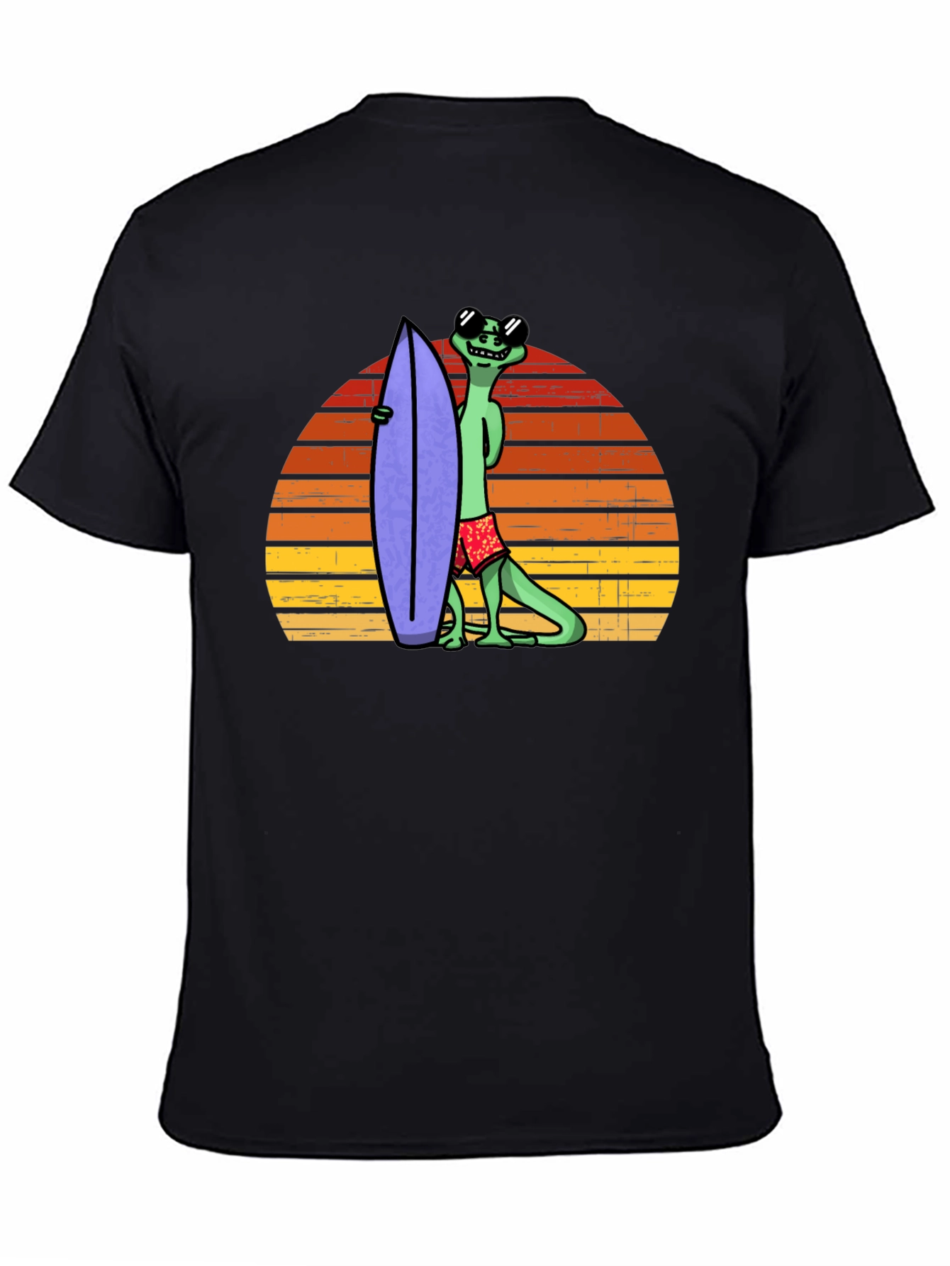 Cool Lizard Surfboard T-Shirt - Retro Sunset Graphic Tee