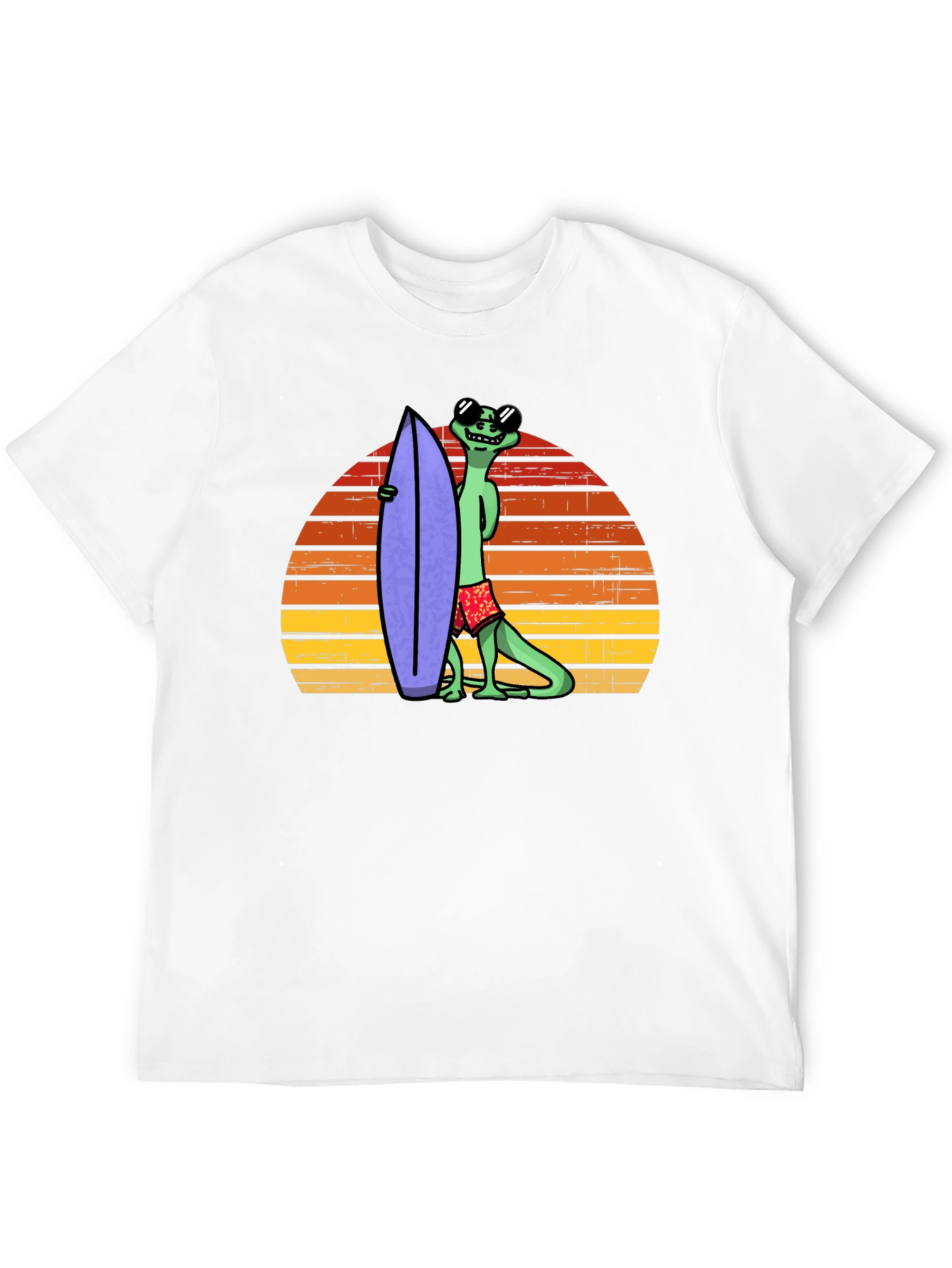 Cool Lizard Surfboard T-Shirt - Retro Sunset Graphic Tee