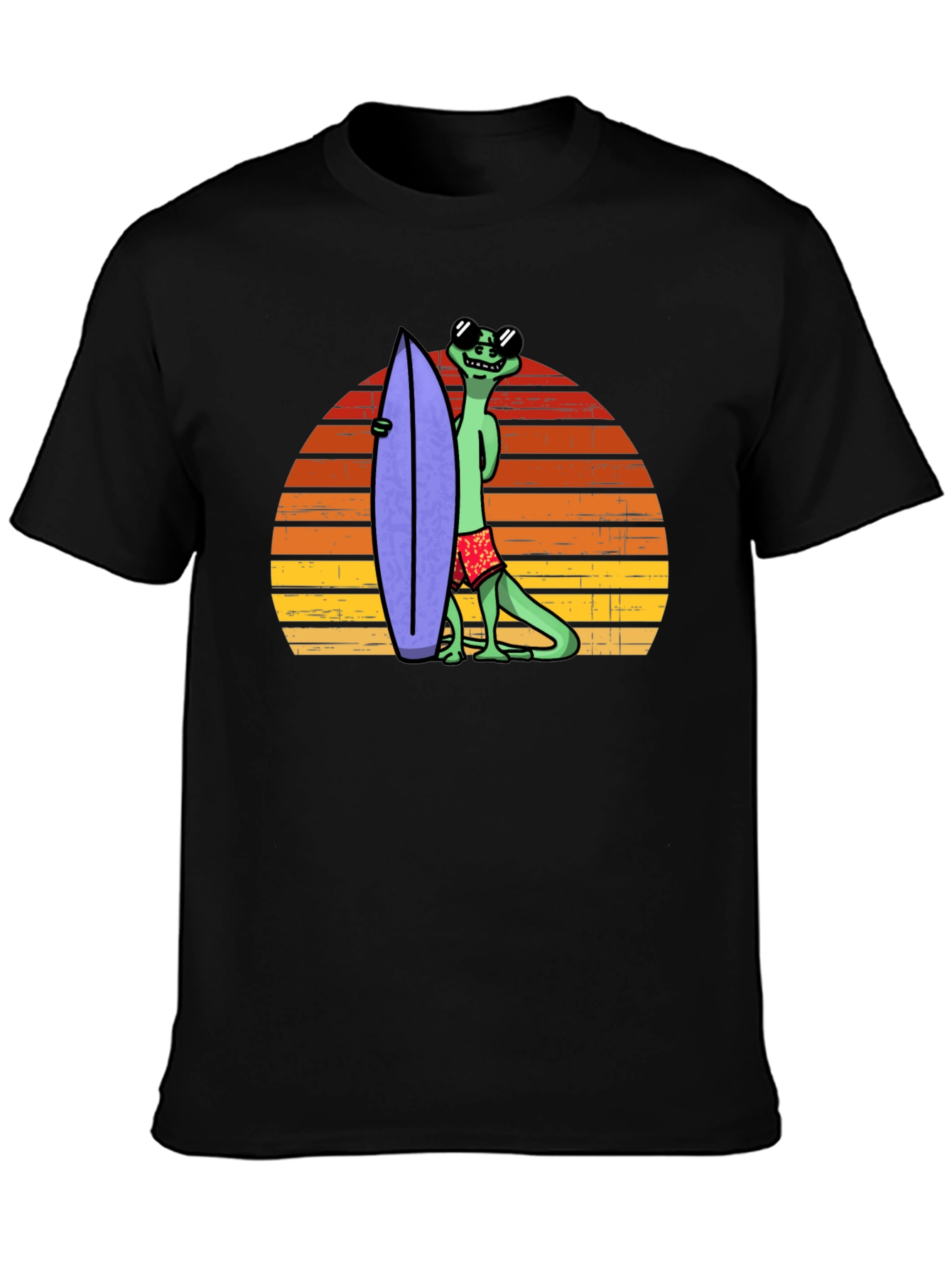 Cool Lizard Surfboard T-Shirt - Retro Sunset Graphic Tee